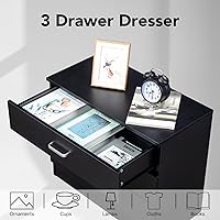 Vista 3 de Karl home Cómoda de 3 cajones, Cómoda de almacenamiento moderna, Mesa de cabecera Mesa de noche de madera para dormitorio, sala de estar (Negro)