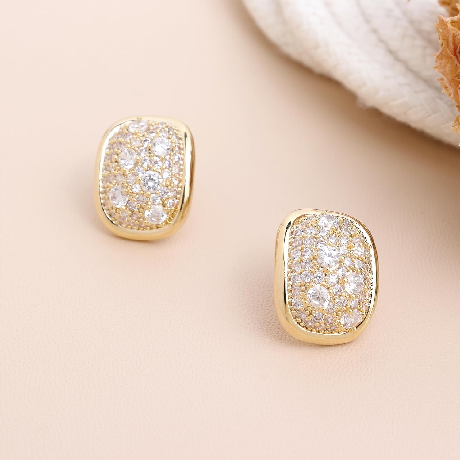 Sonateomber Gold Chunk Statement Stud Earrings for Women, Sparkly CZ Rhinestone Irregular Geometric Enamel Earings Prom Wedding Accessories Fashion Jewelry Gift - Image 5