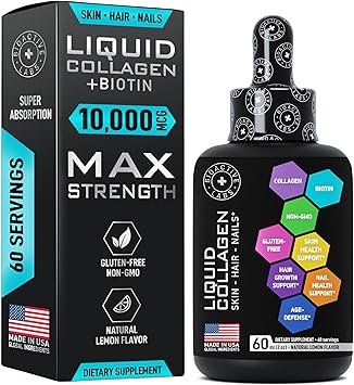 Hydrolyzed Liquid Collagen Peptides and Biotin - Hair Skin and Nails Collagen and Biotin Drops Supplement - Collagen Liquid for Women and Men - Lemon Collagen Type 1 and 3 Biotin Drop - 60ml Hydrolyzed Liquid Collagen Peptides and Biotin - Hair Skin and Nails Collagen and Biotin Drops Supplement - Collagen Liquid for Women and Men - Lemon Collagen Type 1 and 3 Biotin Drop - 60ml