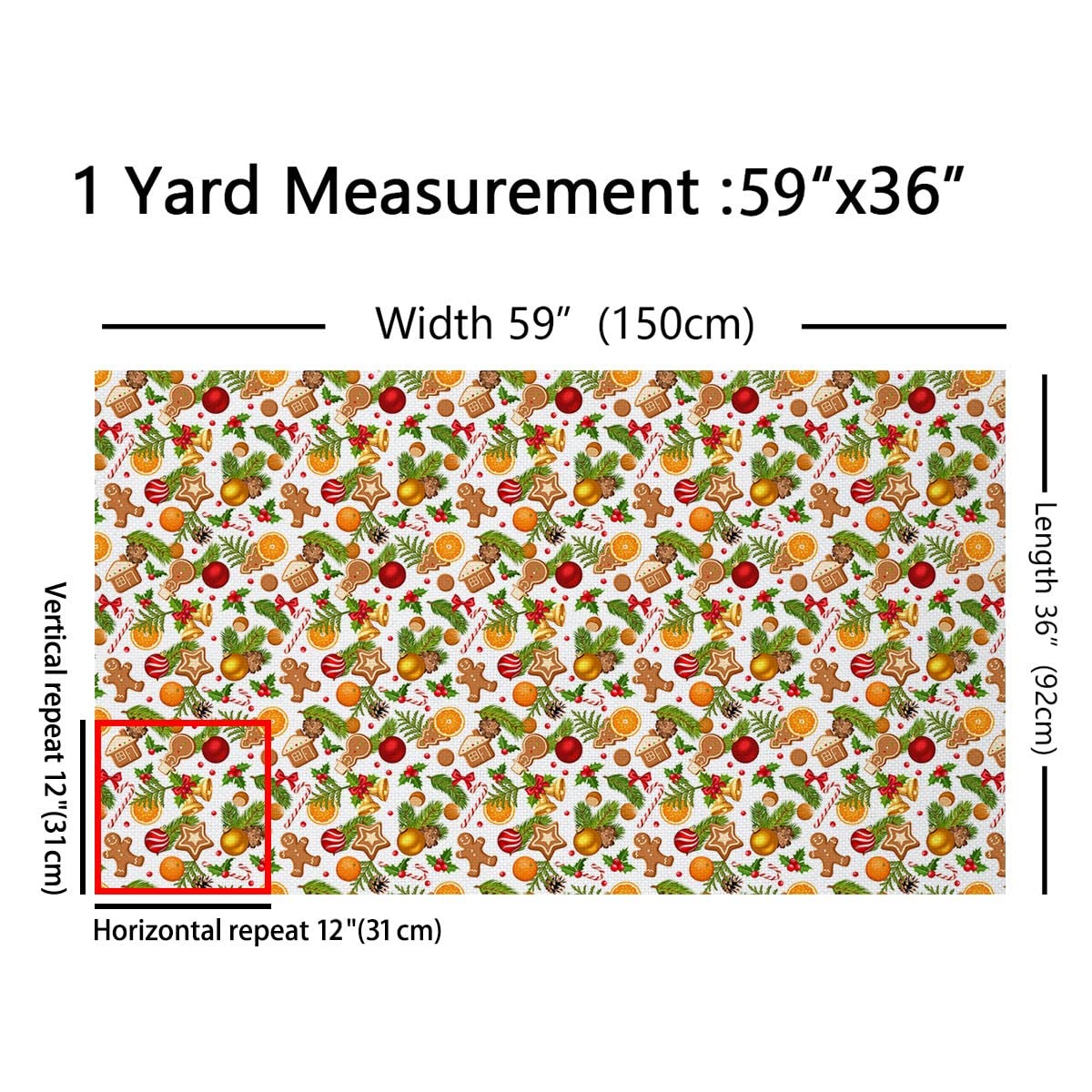 Loussiesd Świąteczna tkanina od The Yard, Nowy Rok piernikowe ciasteczka dzwonki tematyczne tkanina tapicerska na krzesła i projekty domowe DIY, wzór laski cukrowej dekoracja wodoodporna na zewnątrz