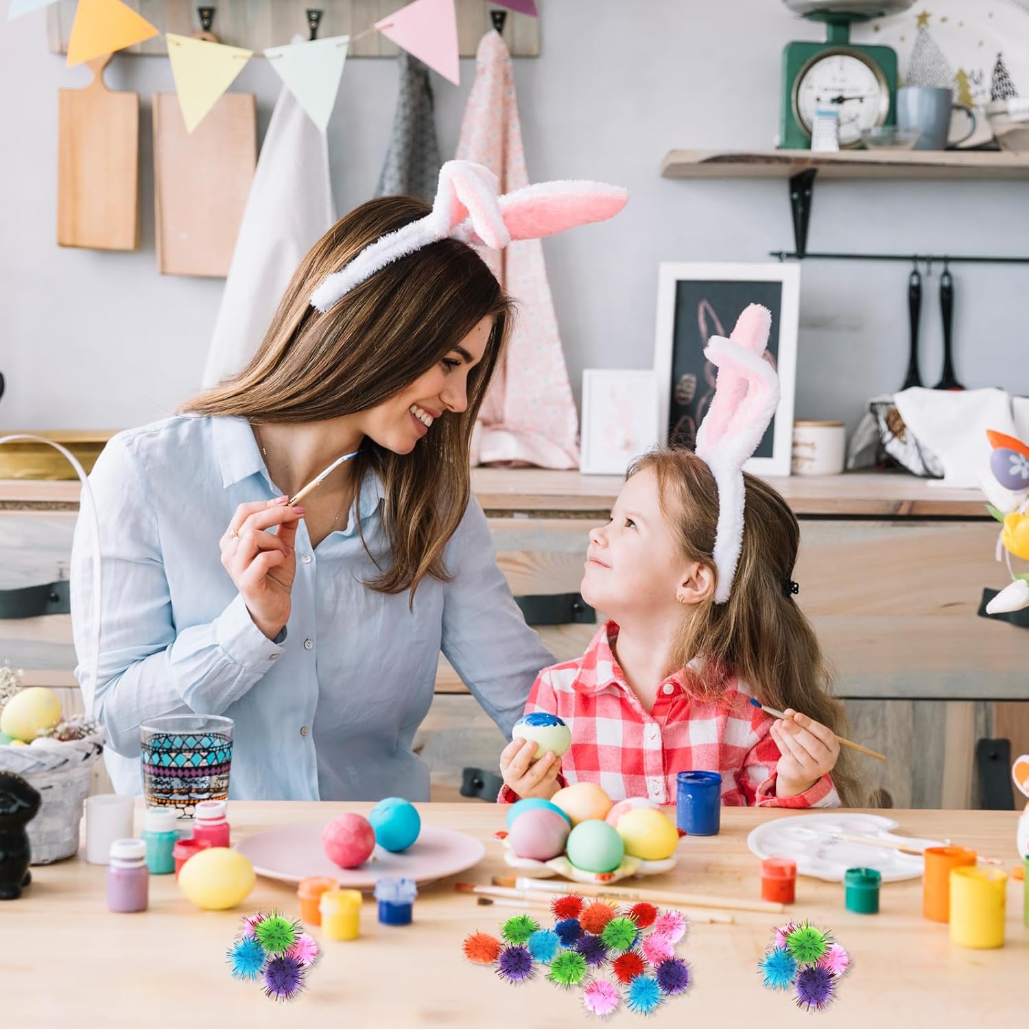 Mabor 200 Pcs Glitter Pom Pom Balls, 0.59 inch Multicolor Assorted Sparkle Glitter Poms Balls for Fluffy Craft Pompoms for Art Crafts, DIY Decorations - Image 6