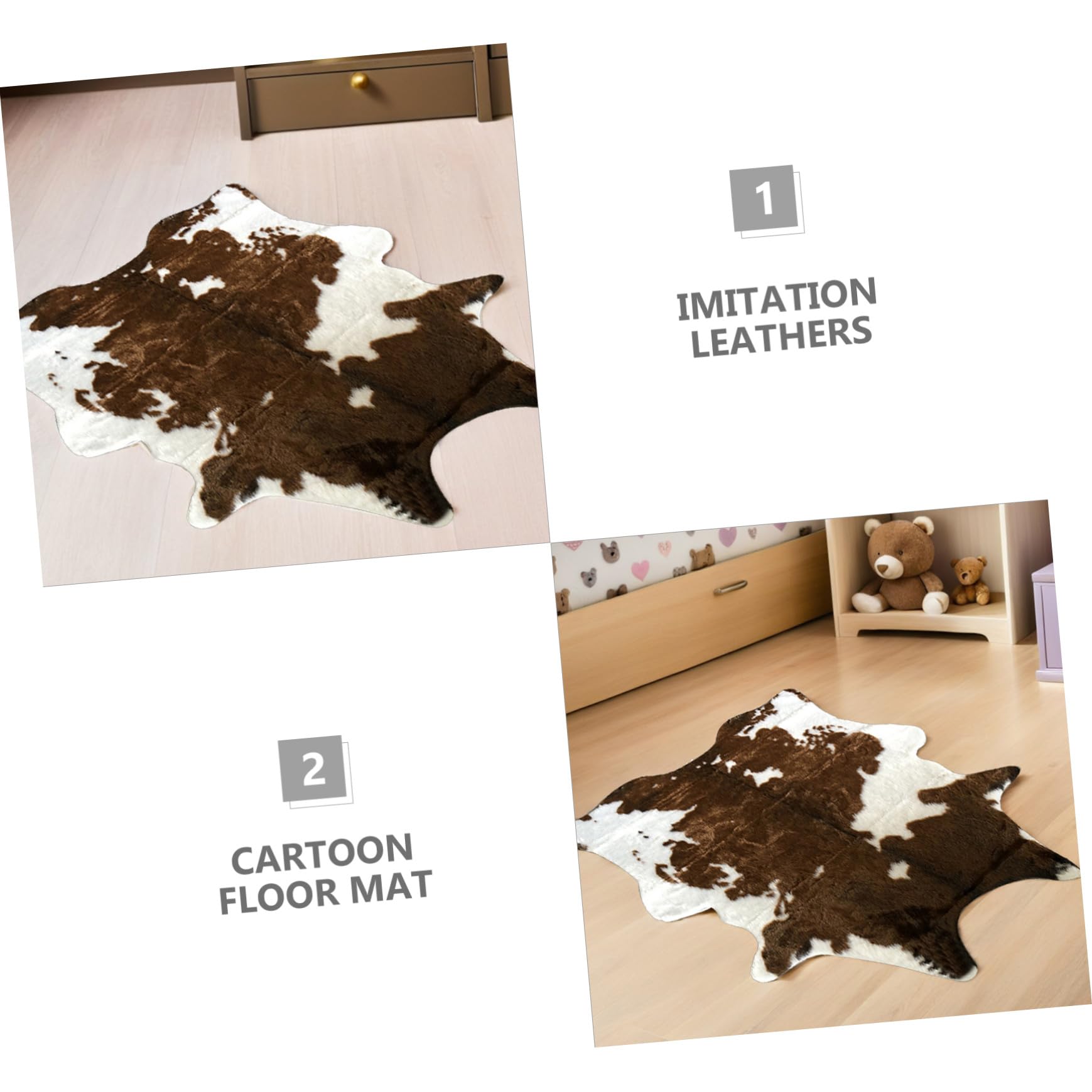 Tappeto Decorativo Irregolare Effetto Mucca 110x84 Cm in Pelliccia Sintetica Spessa Morbida Coperta da Pavimento e Cuscino da Casa per Ingresso Cucina Bagno