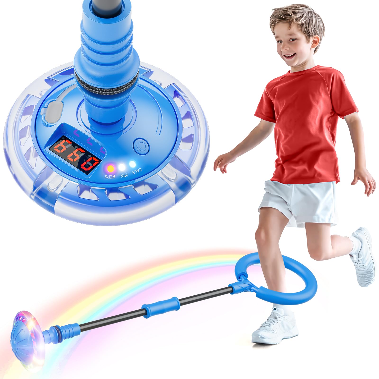 Hot Bee Kinder Blinkender Springring Fußkreisel mit Zähler, Timer, Kalorienzähler, Spielzeug Geschenke für Mädchen 6 7 8 9 10 11 Jahre, Aufladbare Swing Wheel, Weihnachten, Geburtstag Dunkelblau