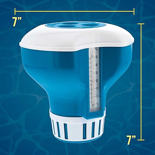 Miniatura 3 de U.S. Pool Supply Dispensador de cloro flotante grande para piscina con termómetro de 120  F, 7 pulgadas de diámetro, capacidad para tabletas de 3