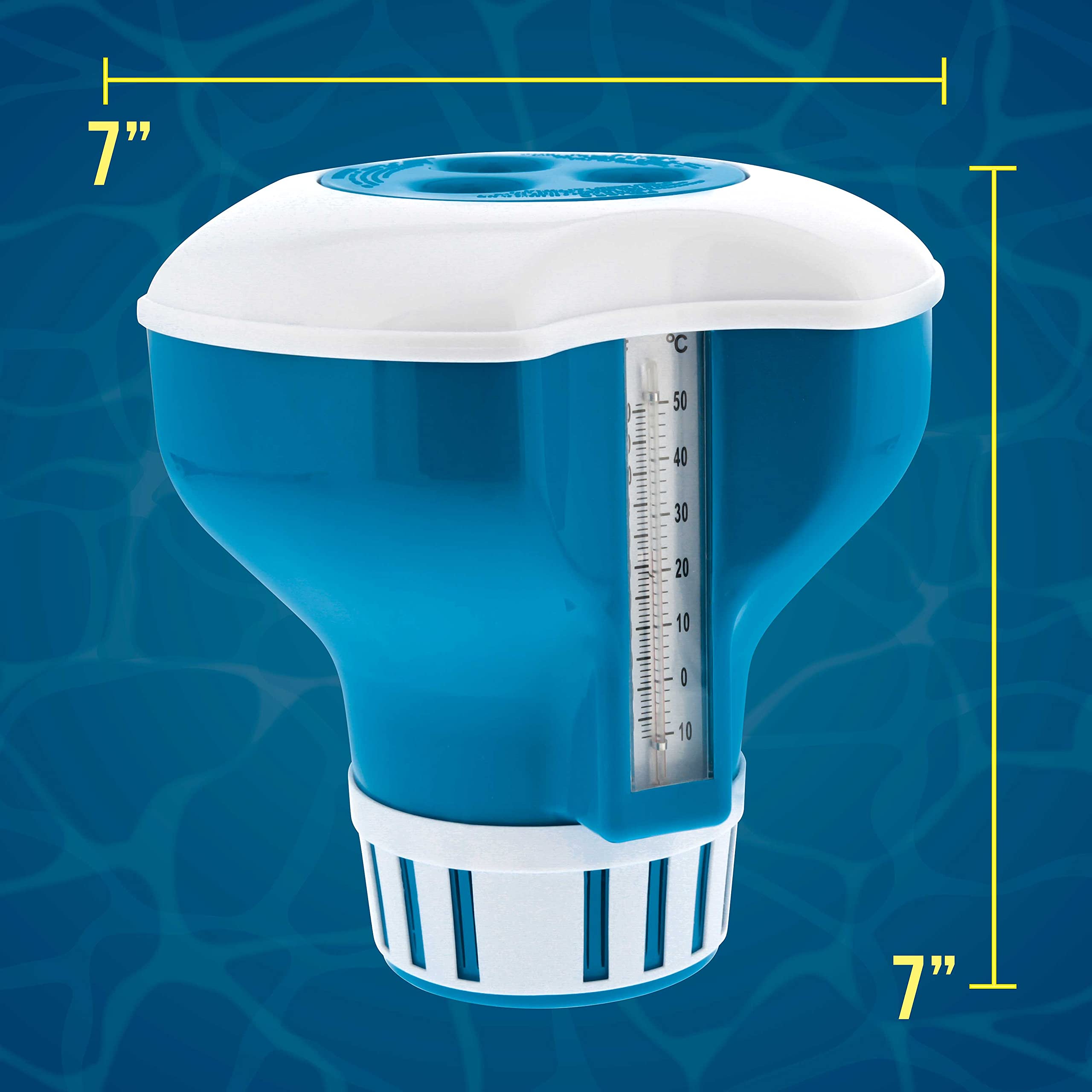 U.S. Pool Supply Duży pływający dozownik chloru do basenu z termometrem 48.9 °C, średnica 18 cm, pomieści tabletki 7,6 cm, regulowany pływak do konserwacji basenu, spa, jacuzzi