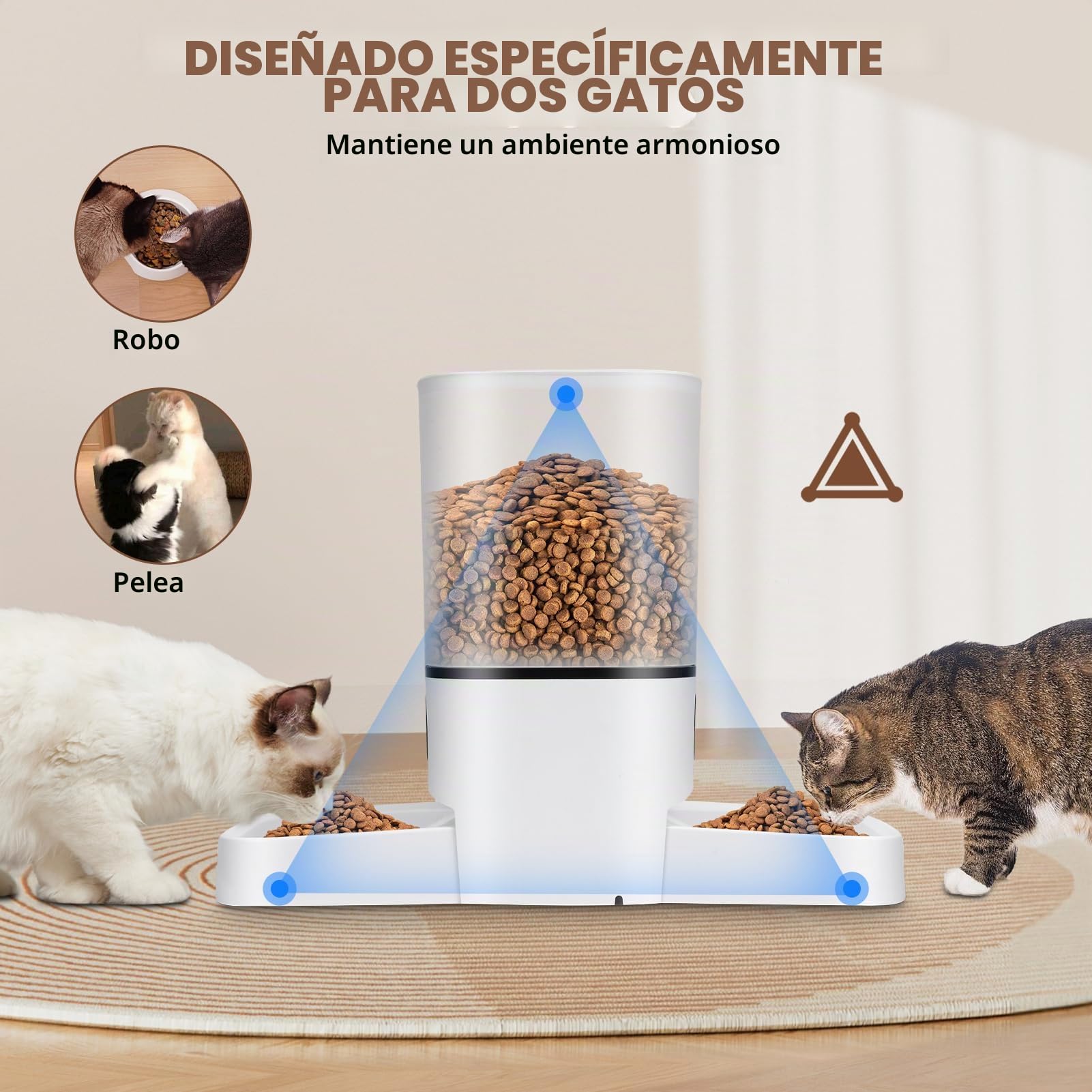 4L Comedero automático para Gatos, comedero automático Inteligente con WiFi, Control Mediante aplicación, Doble Fuente de alimentación,comedero para Gatos y Perros (6 litros, Dos recipientes)