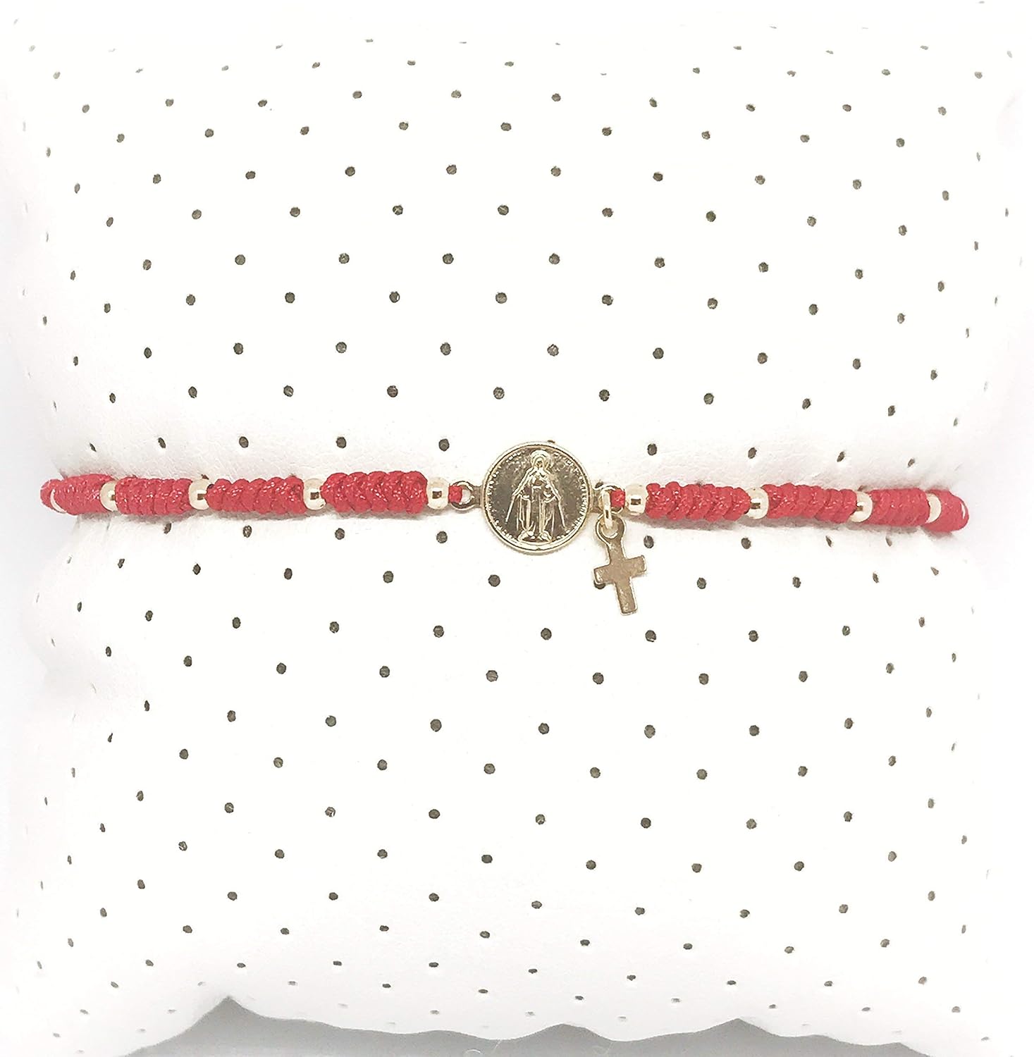 SIFRIMANIA Red String Macrame Adjustable Handmade Bracelet with Gold Filled Beads and Miraculous Virgin Charm for Women and Girls - Image 8