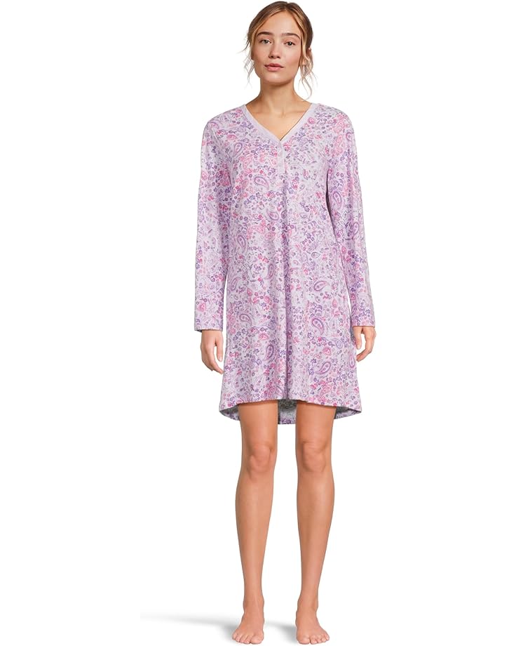 Karen Neuburger Paisley Fusion Long Sleeve Sleep Dress with Satin Details - Main View