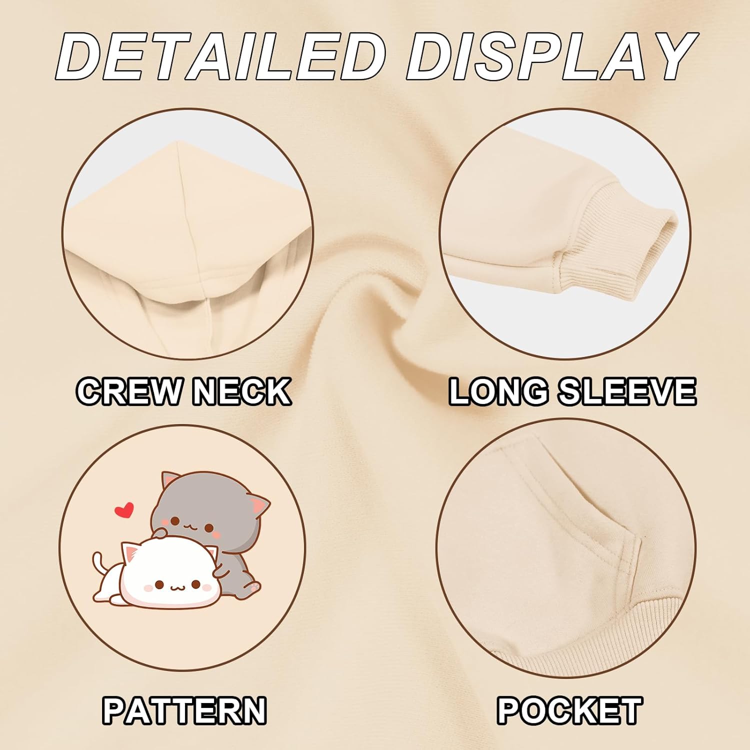 KEEVICI Cute Cat Hoodie For Girls Kawaii Graphic Sweatshirt Kids Cartoon Animal Print Hoodies Cotton Pullover With Pocket - Image 6