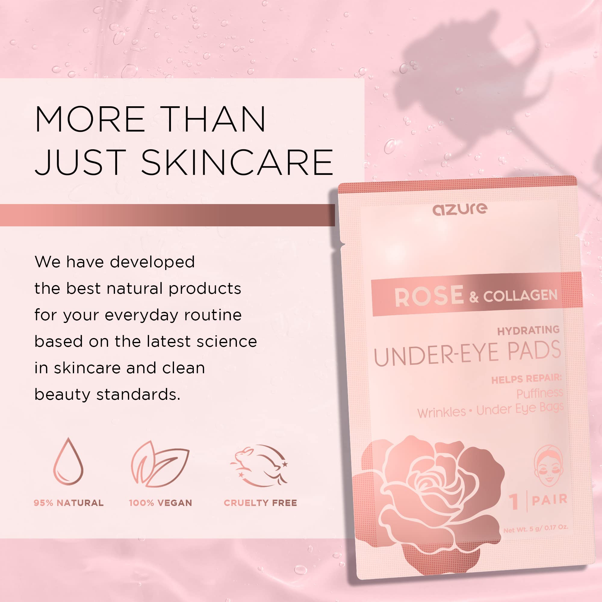 AZURE Rose & Collagen - Almohadillas hidratantes para debajo de los ojos, parches antienvejecimiento, revitalizantes e hidratantes, reduce las líneas finas, arrugas, ojeras e hinchazón, cuidado de la piel fabricado en Corea, 5 pares 5