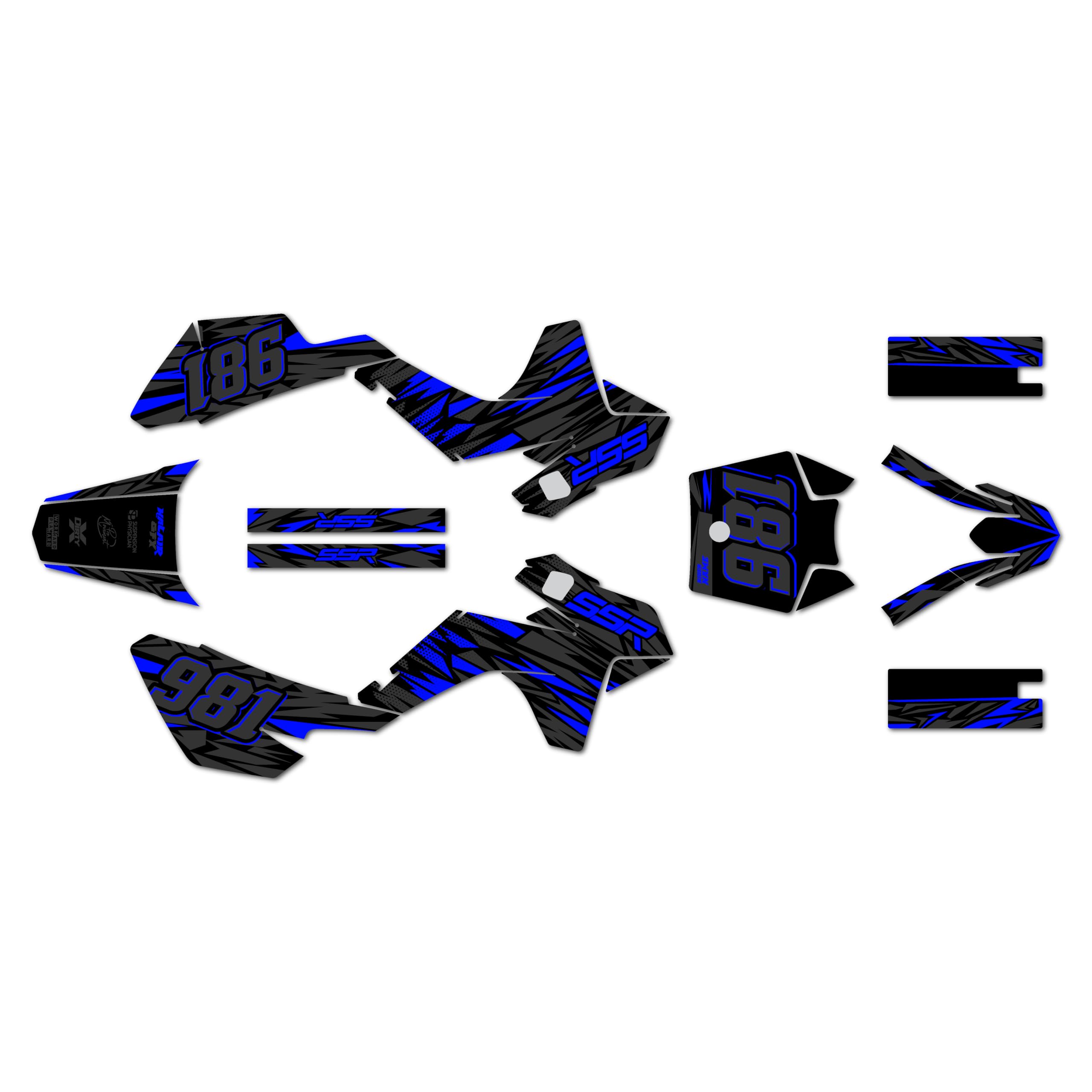 Kalair GFX Graphics Kit for SSR SR70, SR110, and SR125 (2021+) Twitch Series Blue 9 Mil - Easy Go - Dirt Pit Bike Motorcycle Sticker, Dirtbike Racing