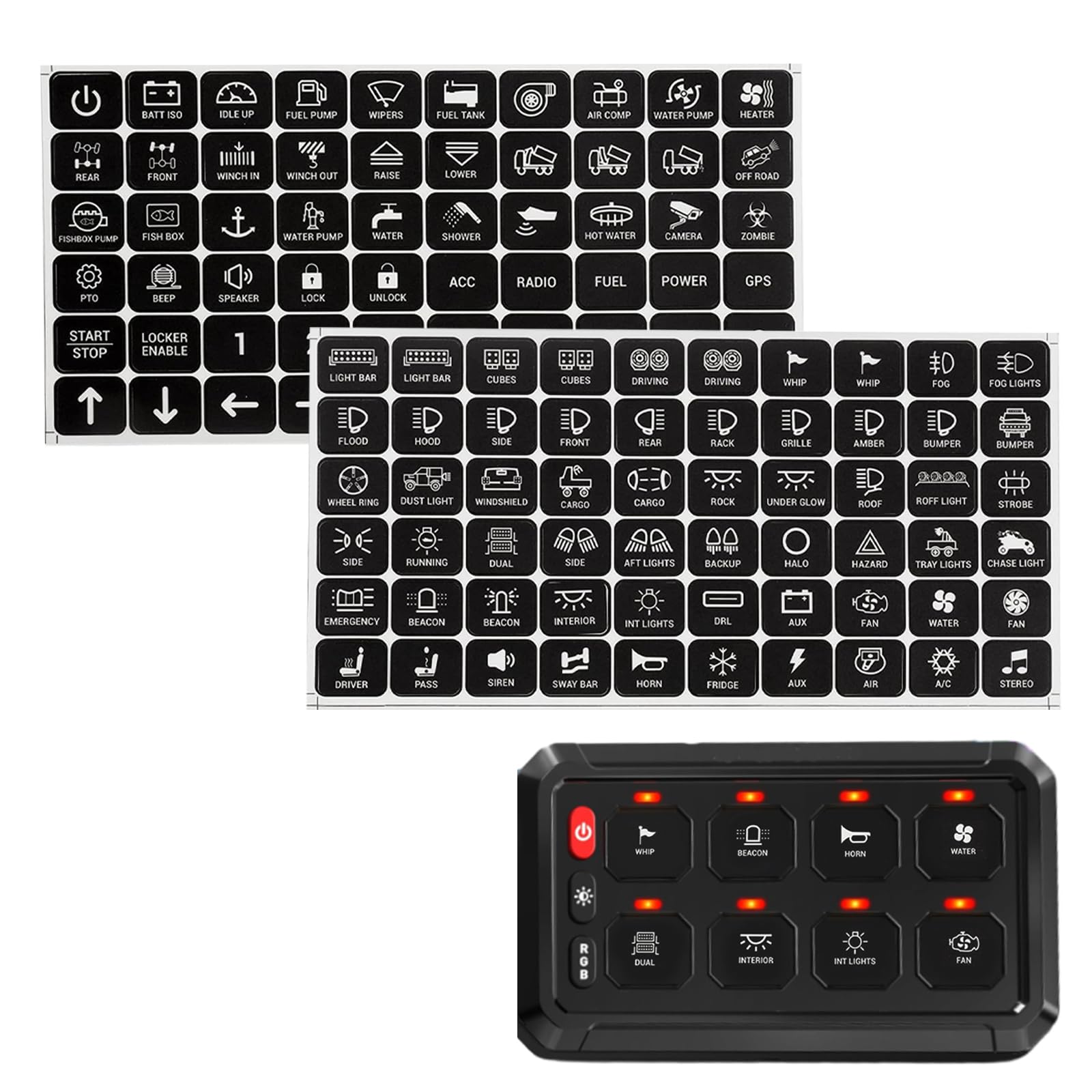 120PCS Switch Panel Sticker for 6/8 Gang Switch Panel Decal - Waterproof Labels for Marine, Boat, Truck, and Camper Dashboard Control - Electrical Circuit Panel Stickers