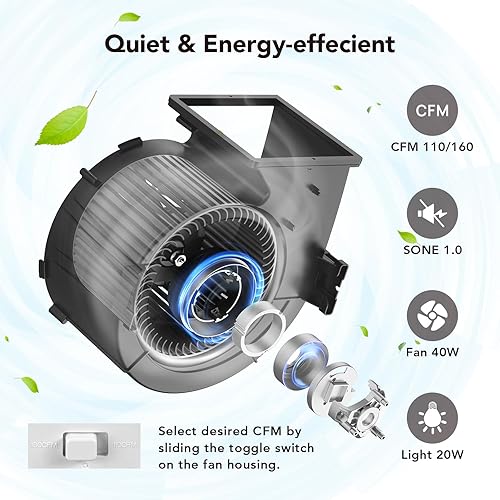 Miniatura 2 de OREiN OL005 Ventilador de baño con altavoz Bluetooth, 110160 CFM 1.0 Sone Ventilador de baño con luz, ventilador de baño de 40 W con luz y control