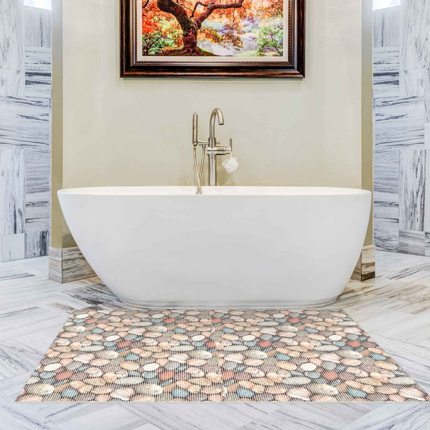 ANRO Weichschaummatte Badematte Bad Dusche WC Vorleger Teppich Antirutsch Badläufer Steine Beige Breite 130x300cm