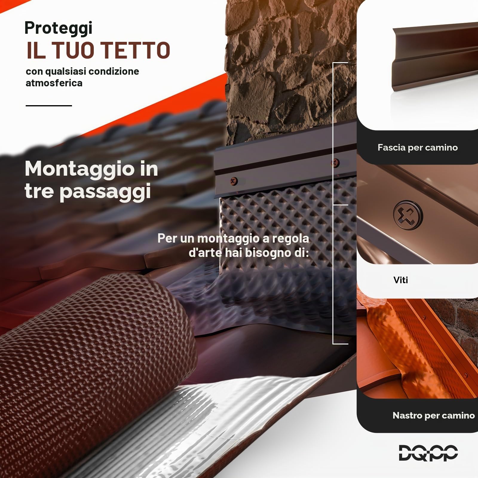 Nastro lampeggiante 5m per tetto 3D Flashband Butyband colore rosso mattone