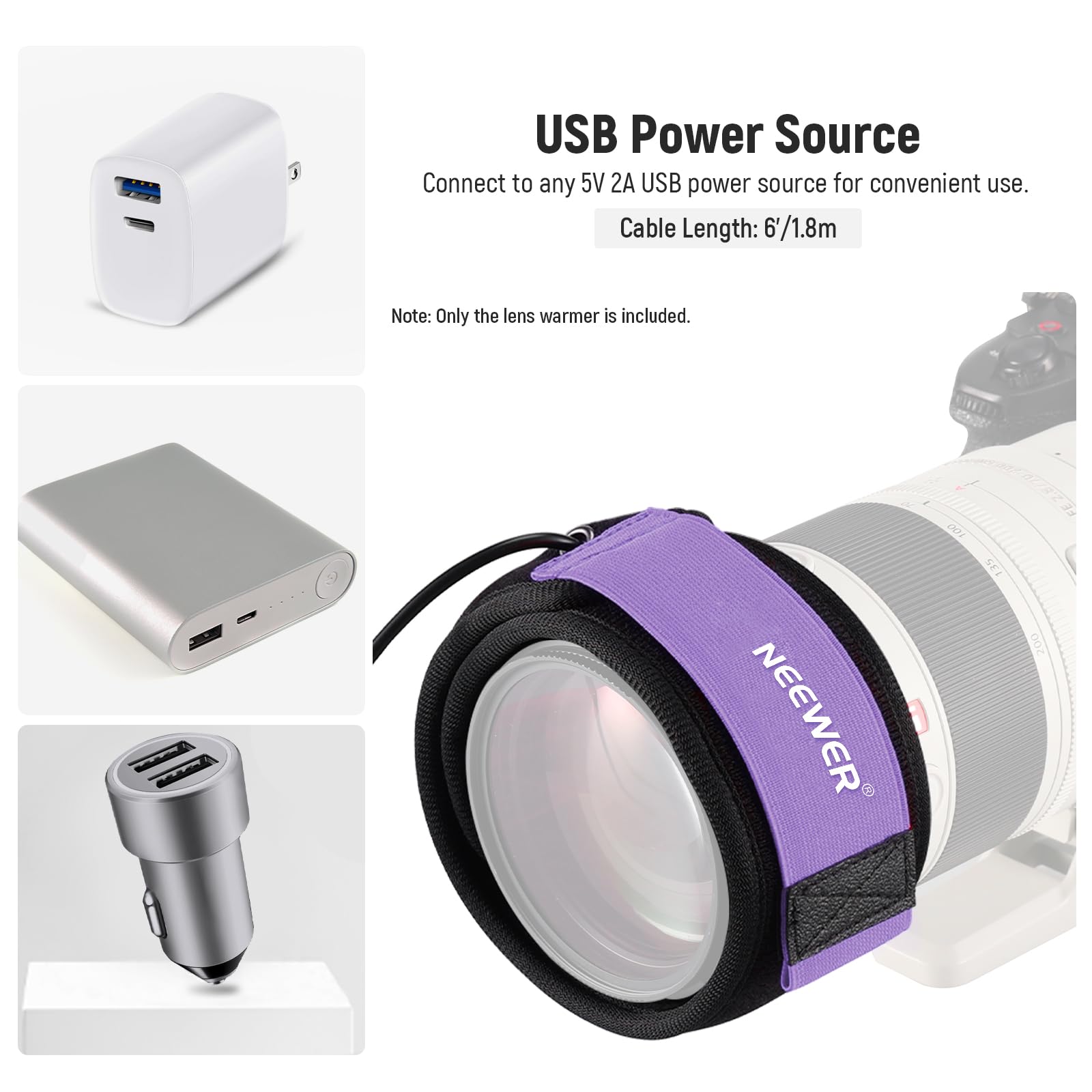 NEEWER USB 300mm Objektivwärmer mit FPC, schnelle, gleichmäßige Heiztechnik für DSLR Kameraobjektiv Teleskop Astrofotografie, 3 Temperaturstufen, verhindert Überspannung/Tau/Nebel/Kondensation, HW-28