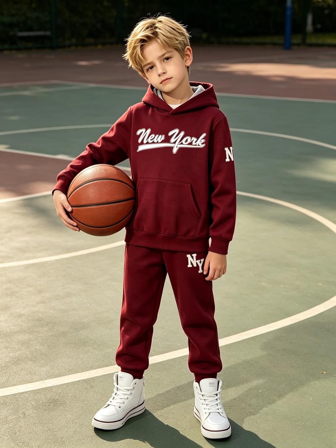 Boys Clothes Fall Hooded Long Sleeved Top and Pants 2 Piece Outfits Clothing Set with Pocket Size 5-9 Years