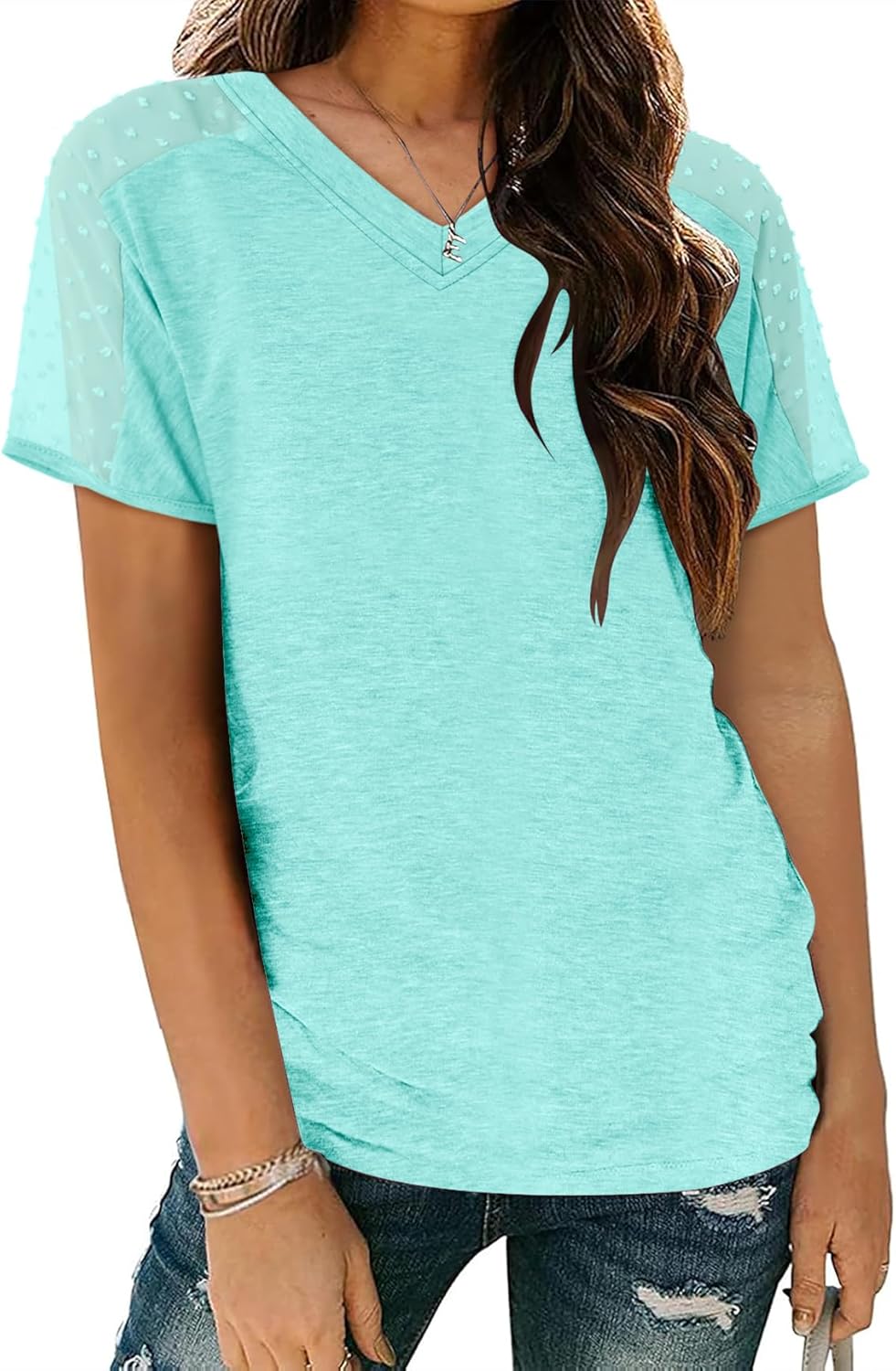 Magritta Women Mesh Sleeves Casual T-Shirts Summer Fashion See Through Blouses Tee S-3XL - Image 5