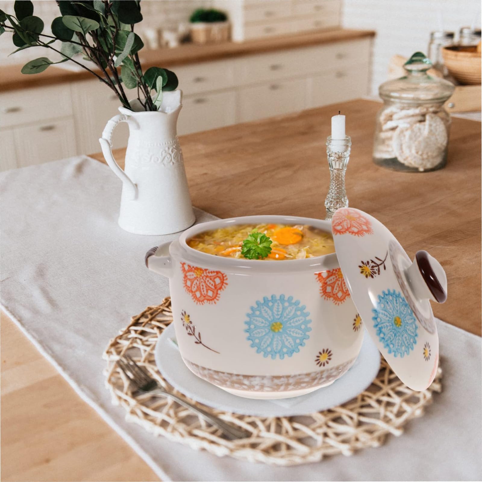 Kubek do zupy z pokrywką, ceramiczna miska do gotowania na parze i