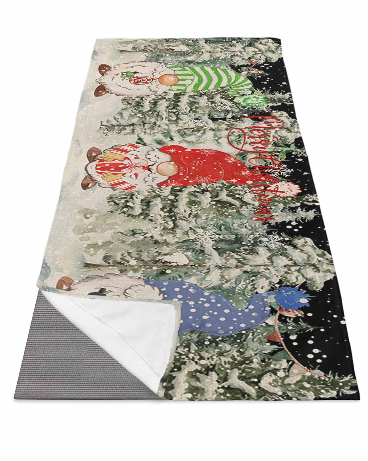 DecorLovee Yoga Mat Towel for Hot Yoga, Black Gnomes Christmas Absorb Sweat Microfiber Yoga Towel Non Slip Yoga Mat Towel With 4 Corner Pockets for Bikram, Vintage Watercolor Snowflake Tree 26