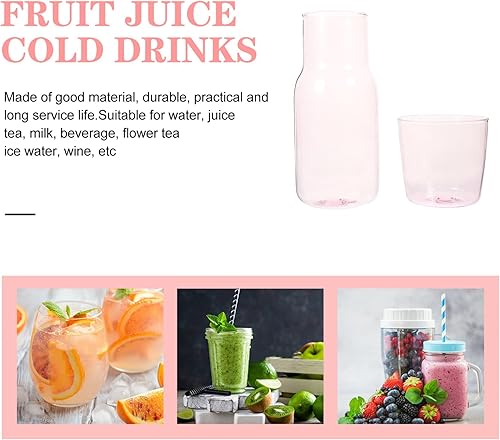 Miniatura 5 de MARURY Juego de agua y vidrio para mesita de noche, agua de noche rosa con vaso, jarra de agua de vidrio transparente y taza para agua, té helado,
