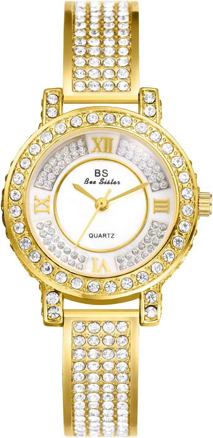 Avaner Women's Gold Silver Watches: Ladies Iced Out Slim Strap Stainless Steel Bling Rhinestones Analog Quartz Bracelet Elegant Wrist Watch