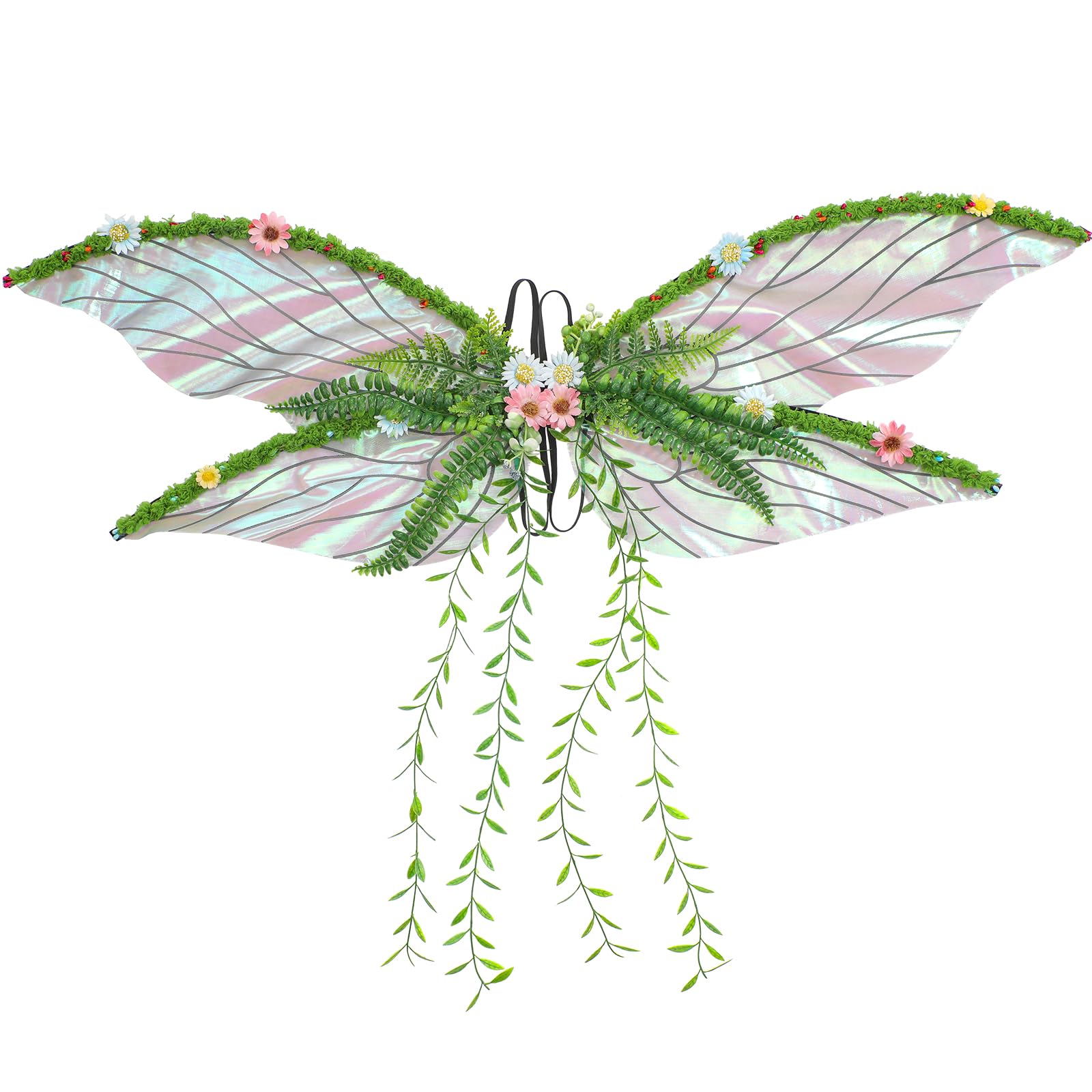 PartyforU Green Women Fairy Wings, Butterfly Wings Adult with Flowers Leaves and Vines, Woodland Fairy Dress Costumes for Renfaire Halloween Costume โ image 1