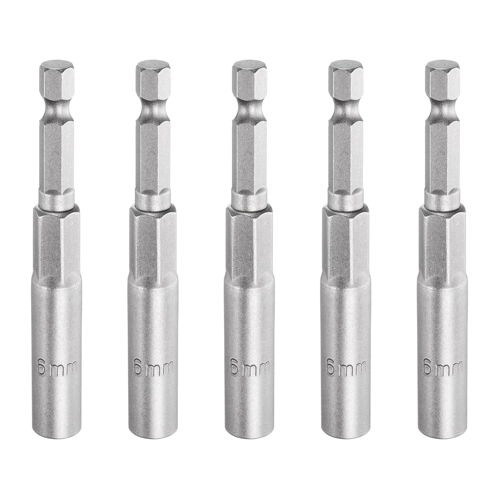 sourcing map 5pcs Nut Driver Drill Bit 6mm Metric Socket 1/4" Hex Shank 3.15" (80mm) Long 6-Point Sockets Quick Change CR-V Steel Bolt Setters for Power Drill Drivers