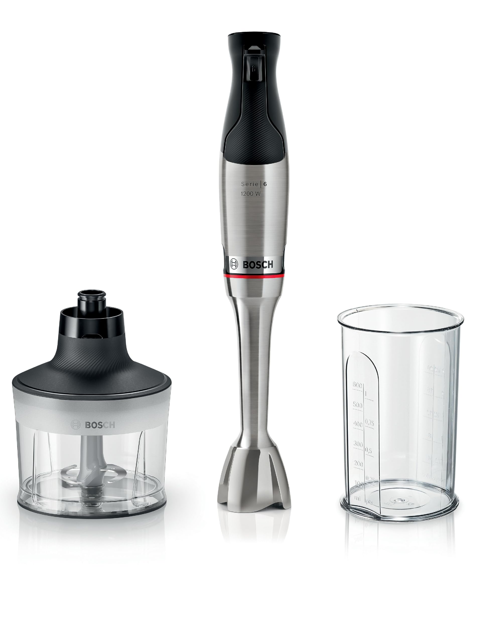 Bosch - Frullatore ErgoMaster, Serie 6, 1200 W, QuattrBlade System Pro, Accessori inclusi, Acciaio inossidabile, MSM6M830