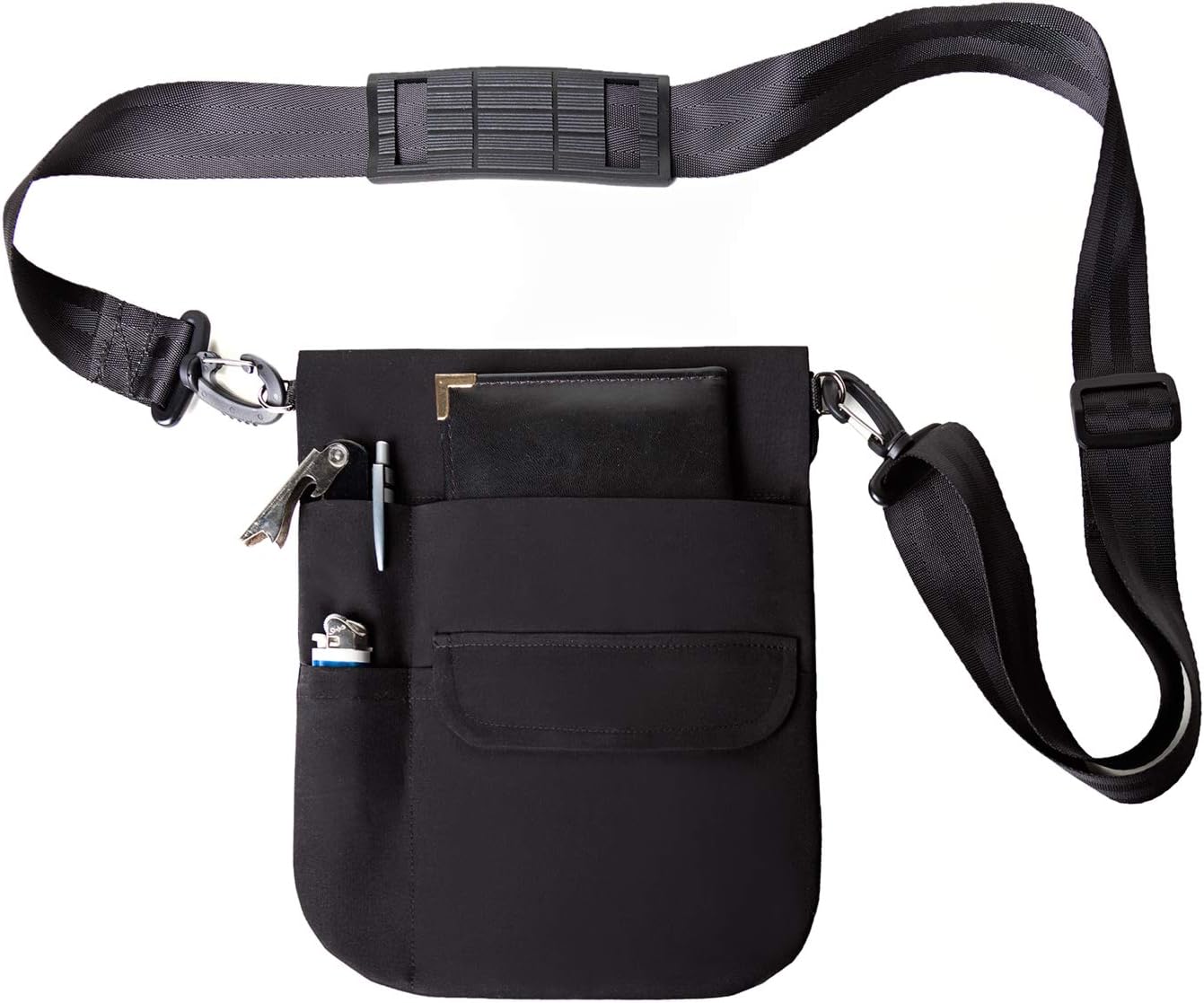 The Mini • Premium Quality Black Waiter / Waitress 4 Pocket Money Pouch Apron w/ Adjustable Shoulder Sling