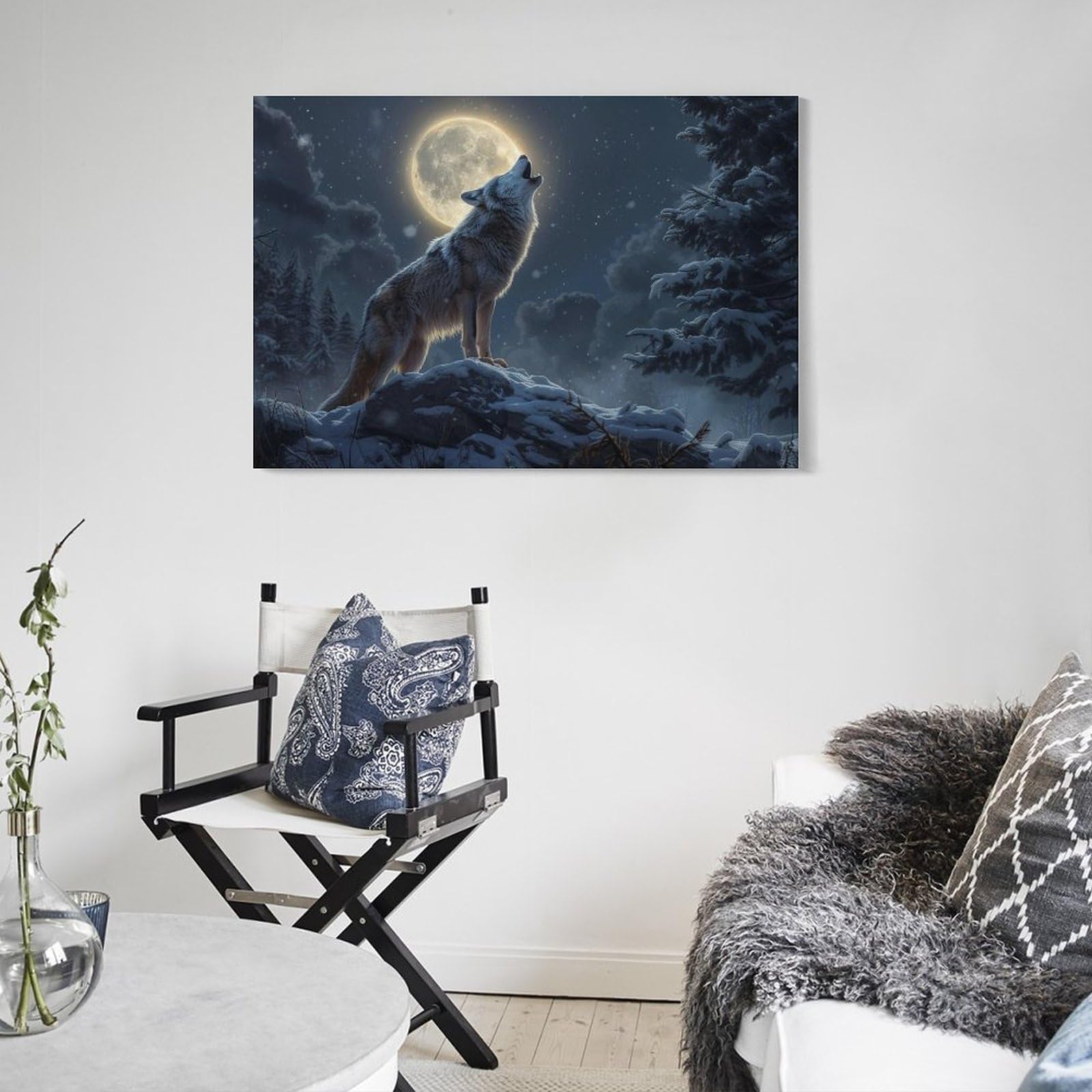 Amazon.co.jp: 絵画 満月の夜の狼の咆哮 アートパネル ポスター 超