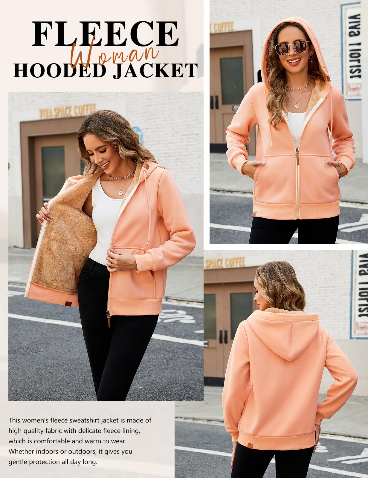 Lonya Sudaderas Mujer con Capucha Forro Polar Elegante Cremallera Chaquetas Invierno Jersey Ropa Deportivo Hoodies