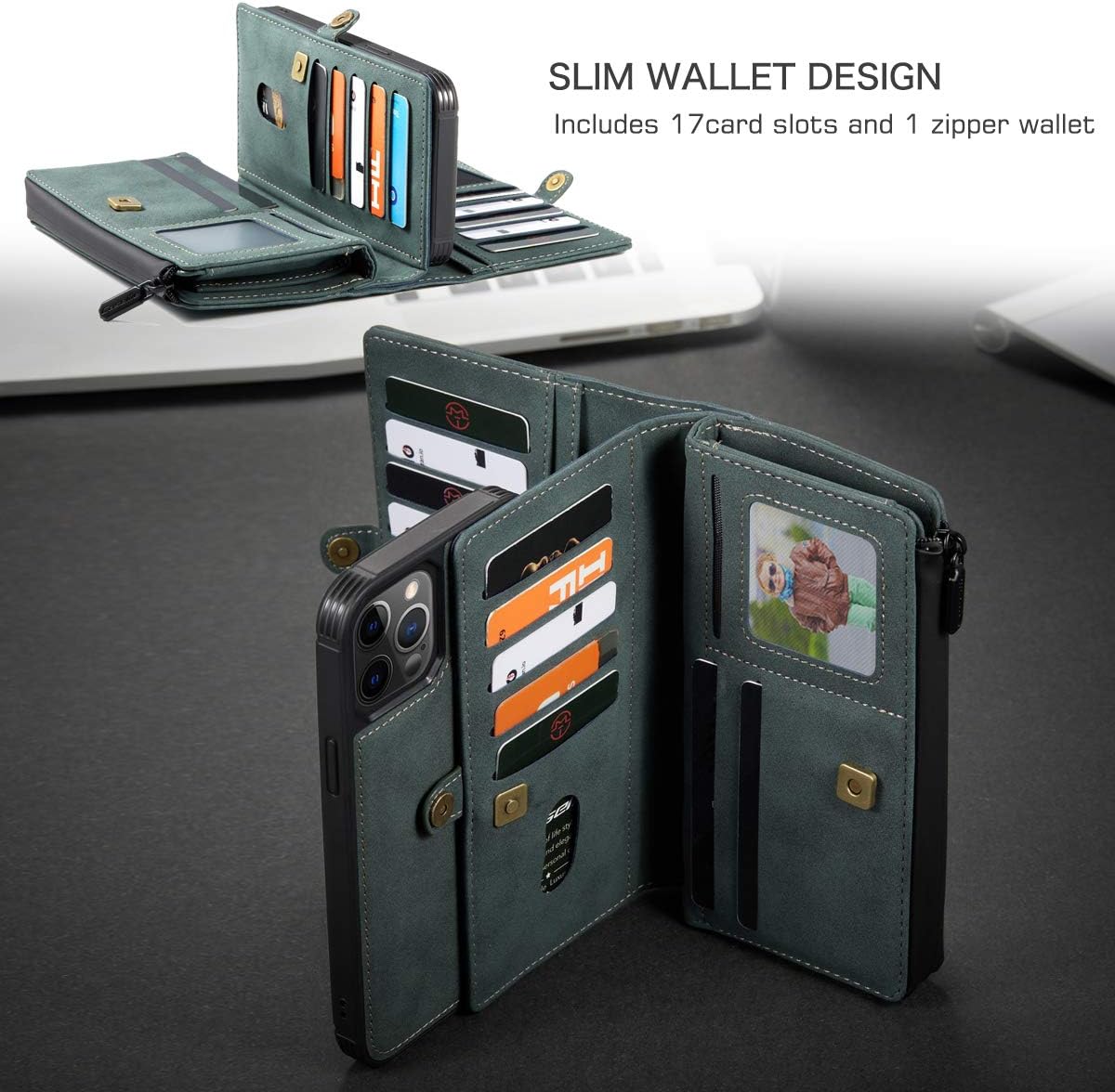 Tор Rаtеd iPhone 12 Wallet Case, iPhone 12 Pro Case, XRPow [2 in 1 Detachable Magnetic] [Vegan Leather] Folio Card Pocket Clutch Slim Shock Durable Protection Flip Cover for iPhone 12/12 Pro 6.1 -Blue Green