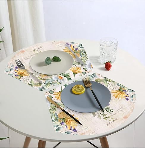 Miniatura 7 de Manteles individuales florales de primavera para mesa redonda, cocina, restaurante, juego de 4 manteles individuales de mesa redonda de margaritas