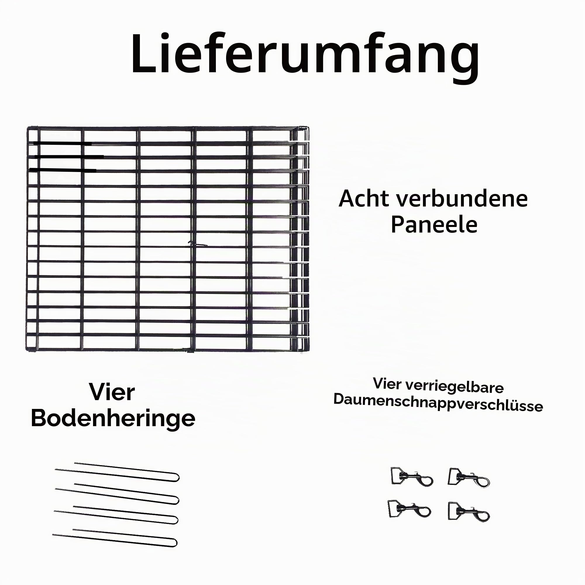 Hunde-Gehege aus Metall, zusammenklappbar, ohne Tür, inklusive Erdspießen, bietet 1,5 m² Spielfläche, 61 cm hoch, schwarze, E-Beschichtung