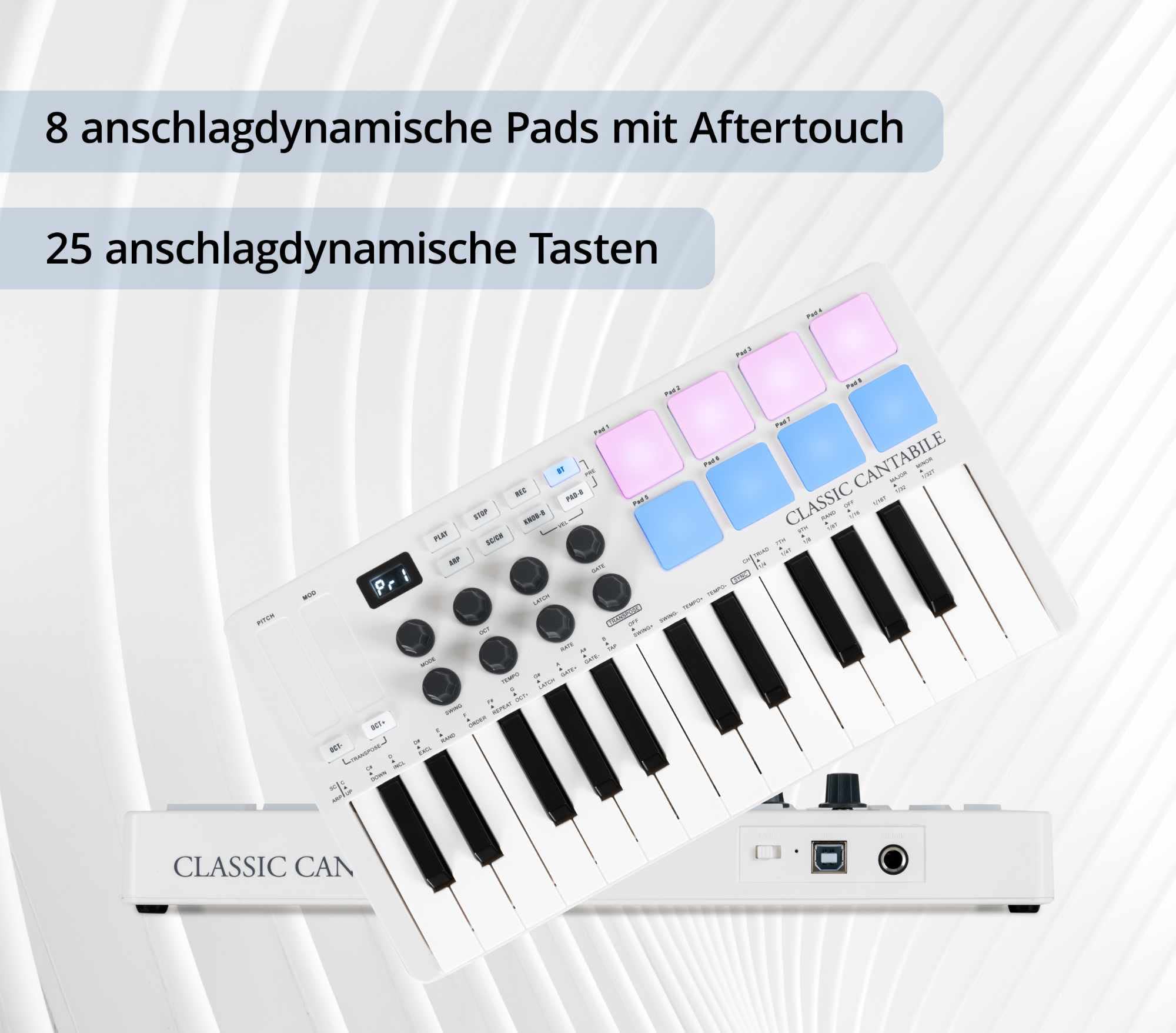Classic Cantabile M25-AIR Wireless MIDI Controller, Tipo: M25-AIR | Controlador MIDI inalámbrico Classic Cantabile con batería y Bluetooth, Transmisión MIDI Bluetooth a Apple iPhone & iPad