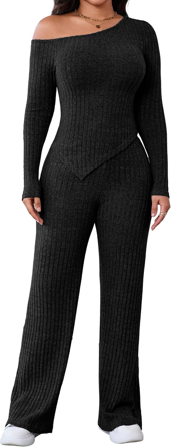 sexycherry Two Piece Sets For Women Casual Long Sleeve One Off Shoulder Top Long Straight Pants Sweatsuits Outfits - Image 3