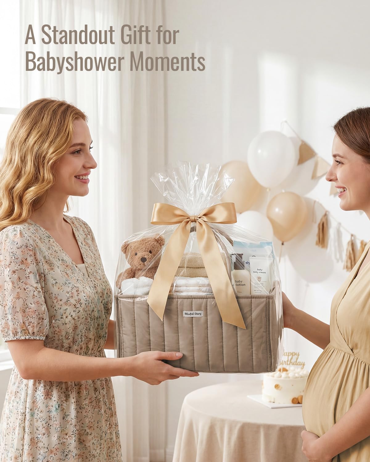 Blissful Diary Organizer na pieluchy dla niemowląt, stylowy kosz do przechowywania niezbędnych artykułów dla noworodka i stacji na pieluchy, prezent na baby shower i niezbędny element listy, brązowy