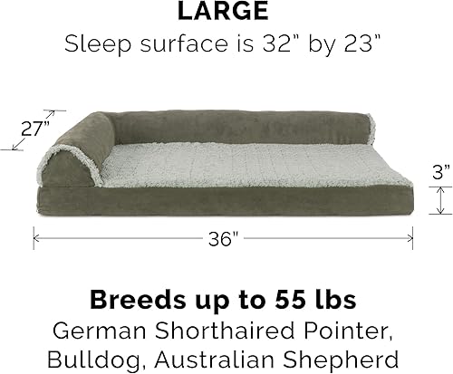 Miniatura 2 de Furhaven - Cama para perro de espuma de gel refrescante, de piel sintética y gamuza, en dos tonos, estilo diván en forma de L, color salvia oscura,