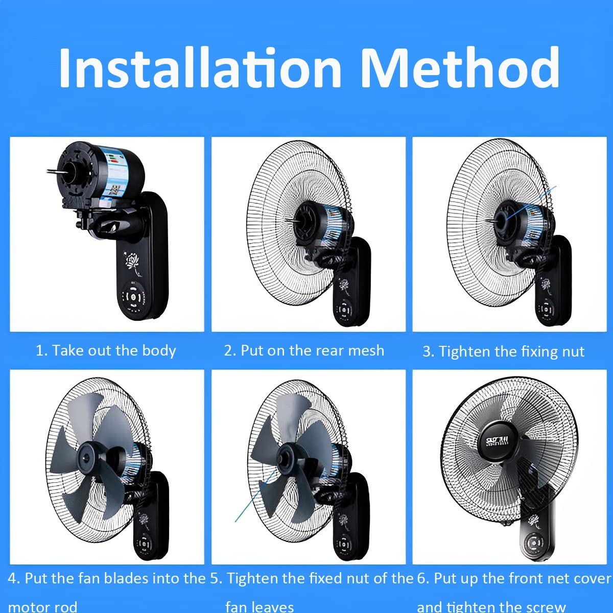 Ventilatore da parete 52 cm / 3 impostazioni di velocità/oscillazione di 120 gradi/griglia di sicurezza/funzionamento con cavo di trazione/motore silenzioso/facile installazione