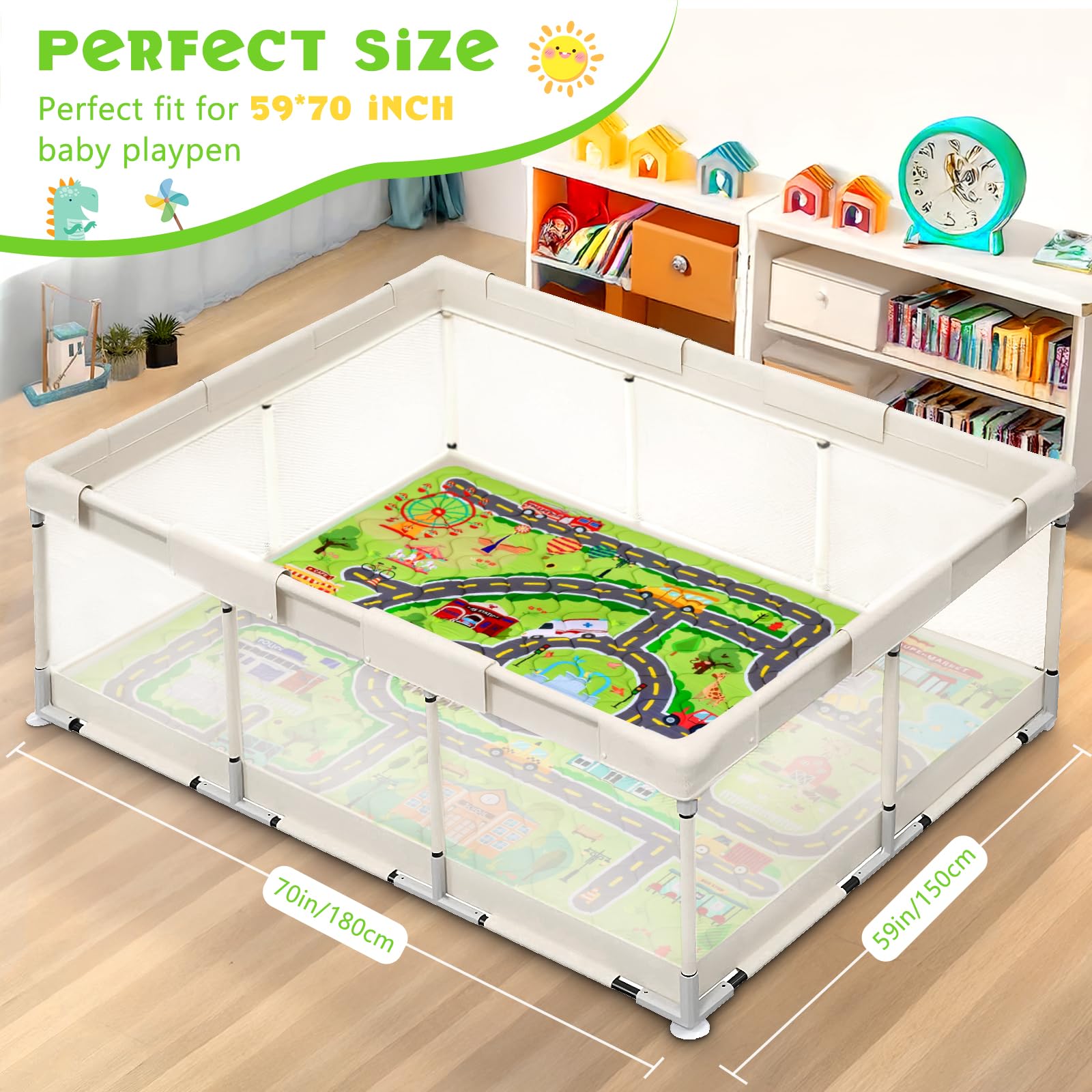 decalsweet Tappeto Gioco Bambini 150×180cm, Addensato 2cm Tappeto Gioco Neonato, Antiscivolo Pieghevole Tappeto Cameretta Bambina & Bambino, Tappeto Tummy Time Neonati (Strade cittadine)