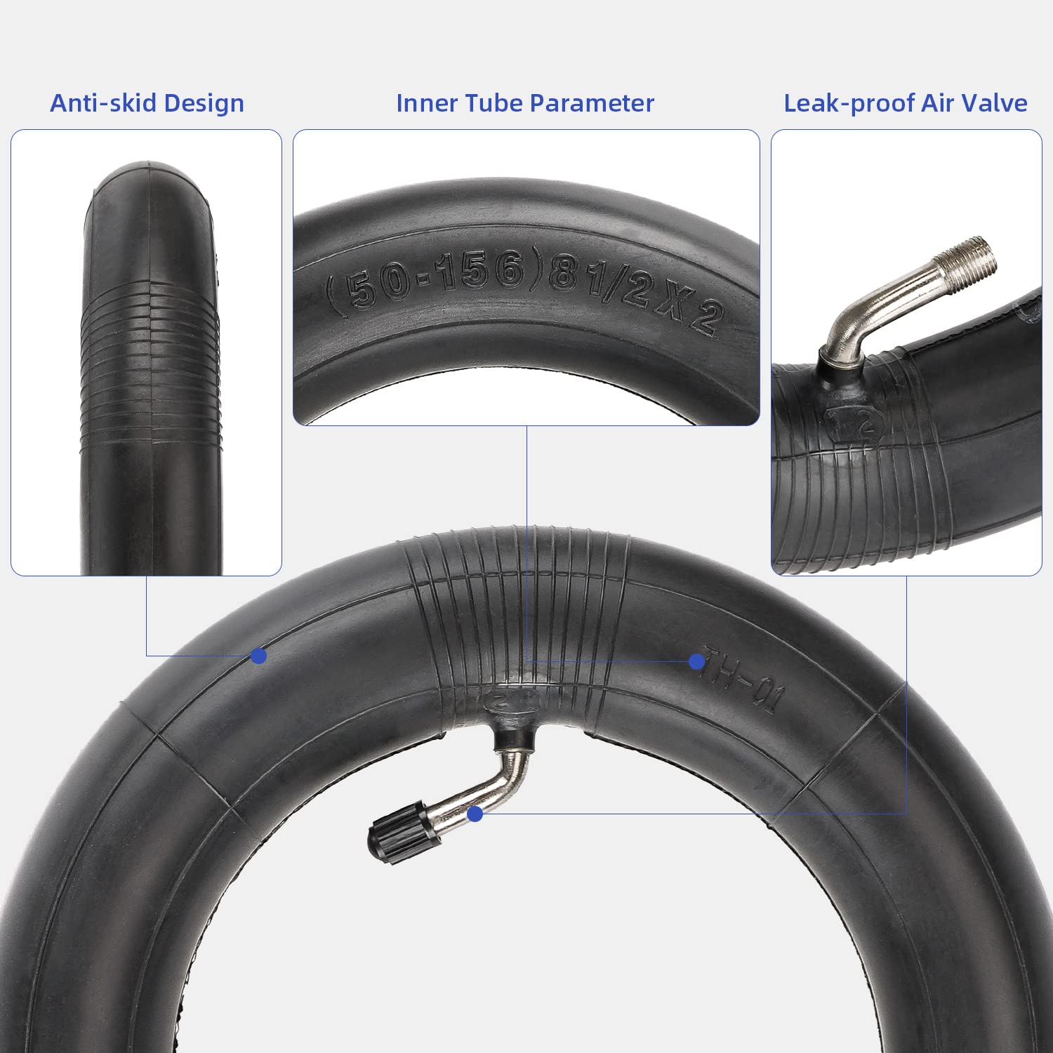Chambre à Air Coudée Pour Scooter Xiaomi - Taille 50-156 (81/2x2) - Valve Schrader - Noire