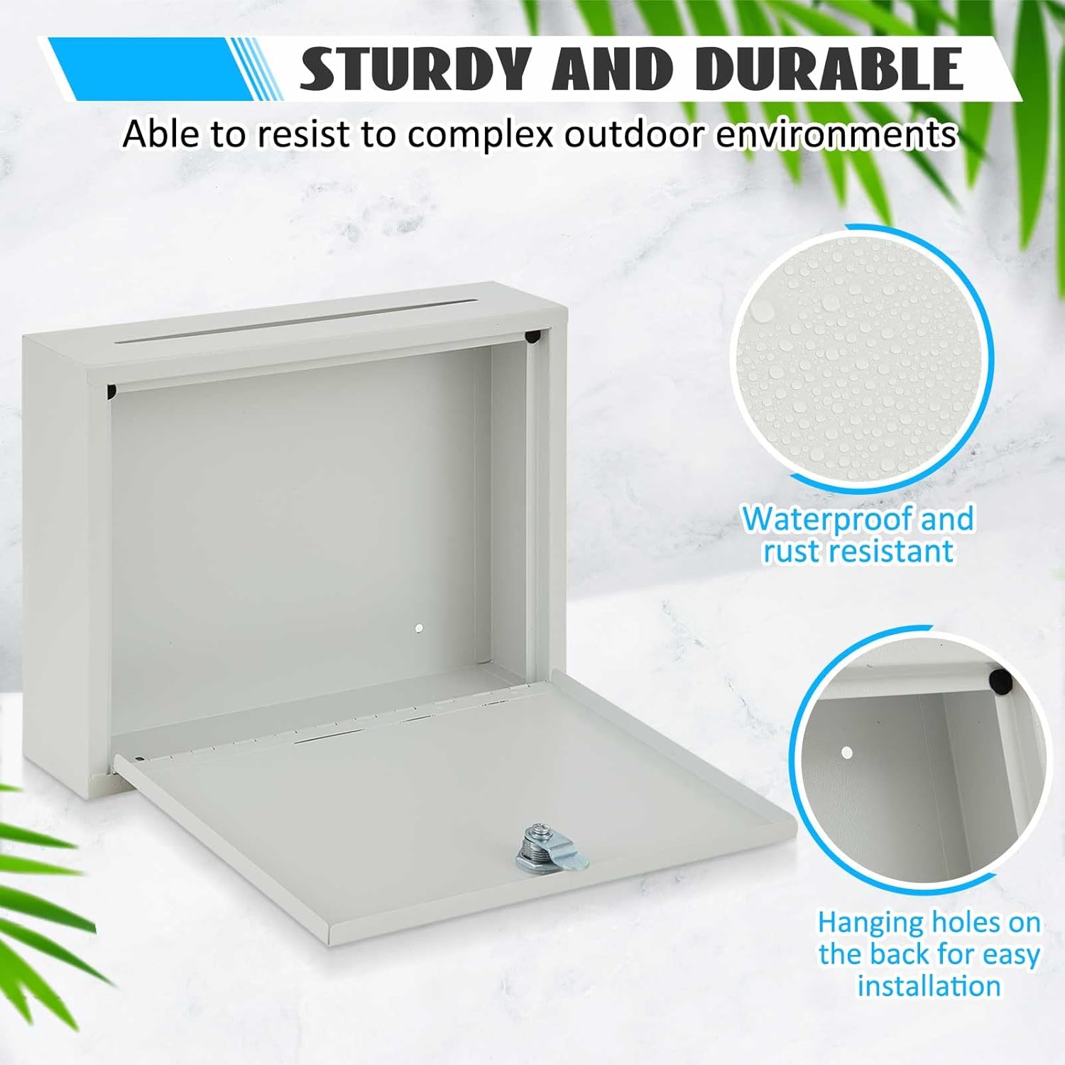 Yaocom Metal Donation Box Suggestion Box with Slot and Lock-Cash for Money-Waterproof Drop Comment and Ballot Voting for Easy Wall mounting(White,12 x 10 x 3 Inches