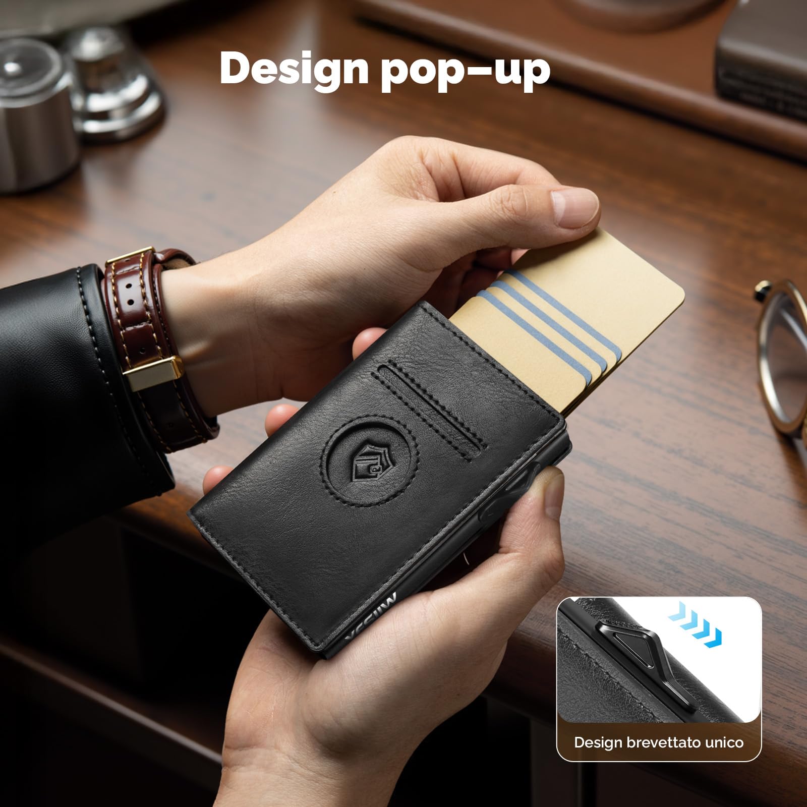 YESIIW Porta Carte Airtag con Super Compatto, Pop up Portacarte Uomo Airtag per 10+ Cartes, 10+ Banconote & Finestra ID, Portafoglio Uomo con RFID & Chiusura Magnetica (Nero, XL Portamonete)