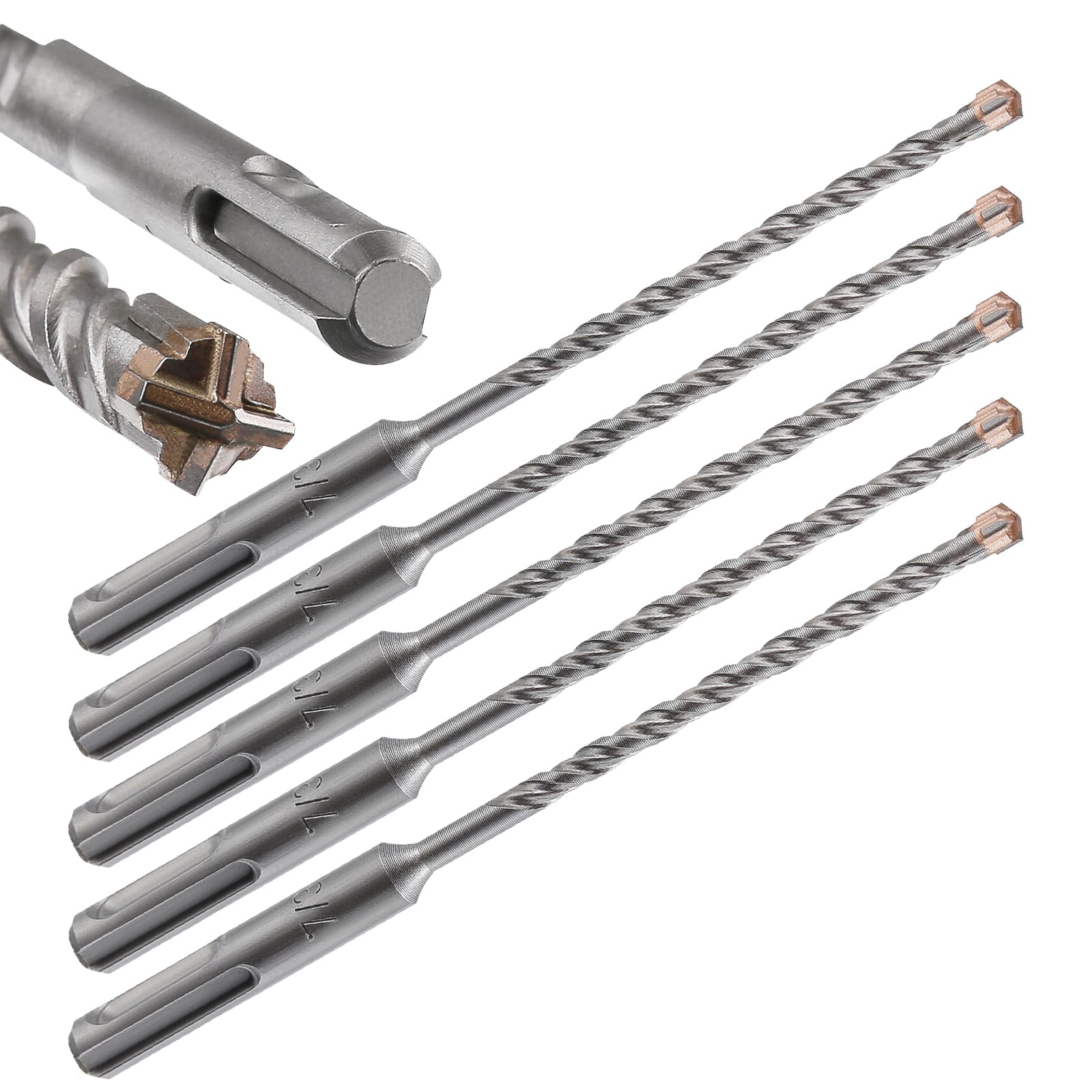 5pcs 7/32" X 6"-4" Cross-Type Double Thread Carbide Drill Bits for Concrete, Brick, Stone, Cement Walls