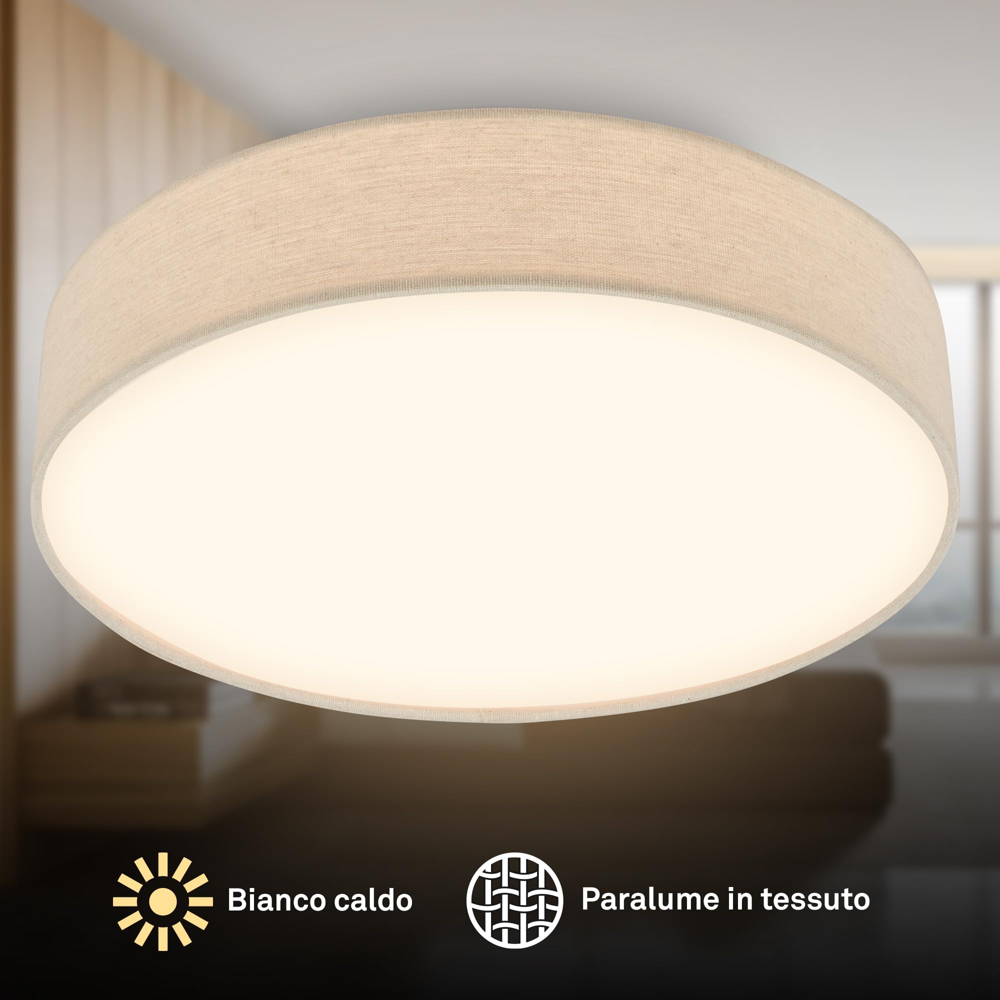Briloner - Plafoniera LED con paralume in tessuto, 24W e 2600lm, luce bianco caldo, plafoniera camera da letto, plafoniere, lampadario, illuminazione soggiorno, 38 x 10,5 cm, Beige