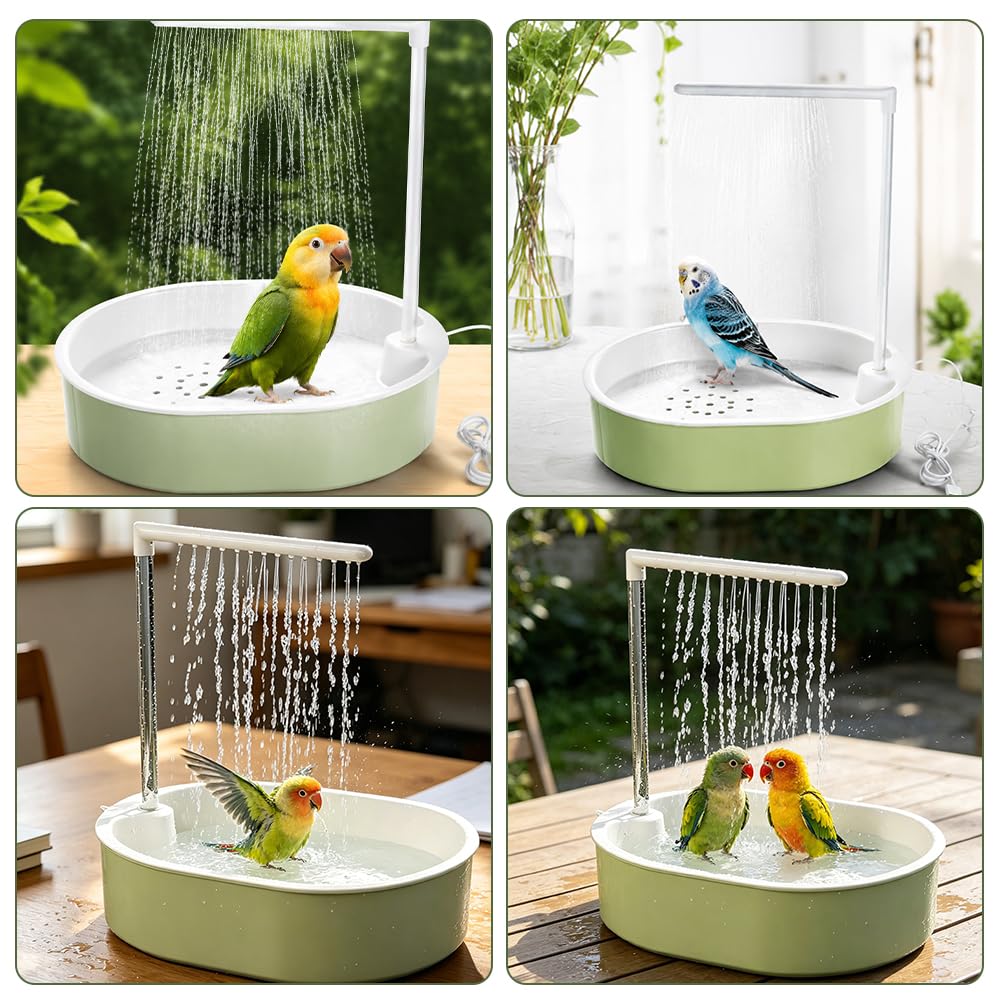 Wellensittich Dusche, Vogeldusche Wellensittich Automatische, Elektrische Wellensittich Badewanne, Vogel Dusche, Haustierbad mit Zirkulierender Wasserdusche, Multifunktionaler Vogeldusche (Grün)