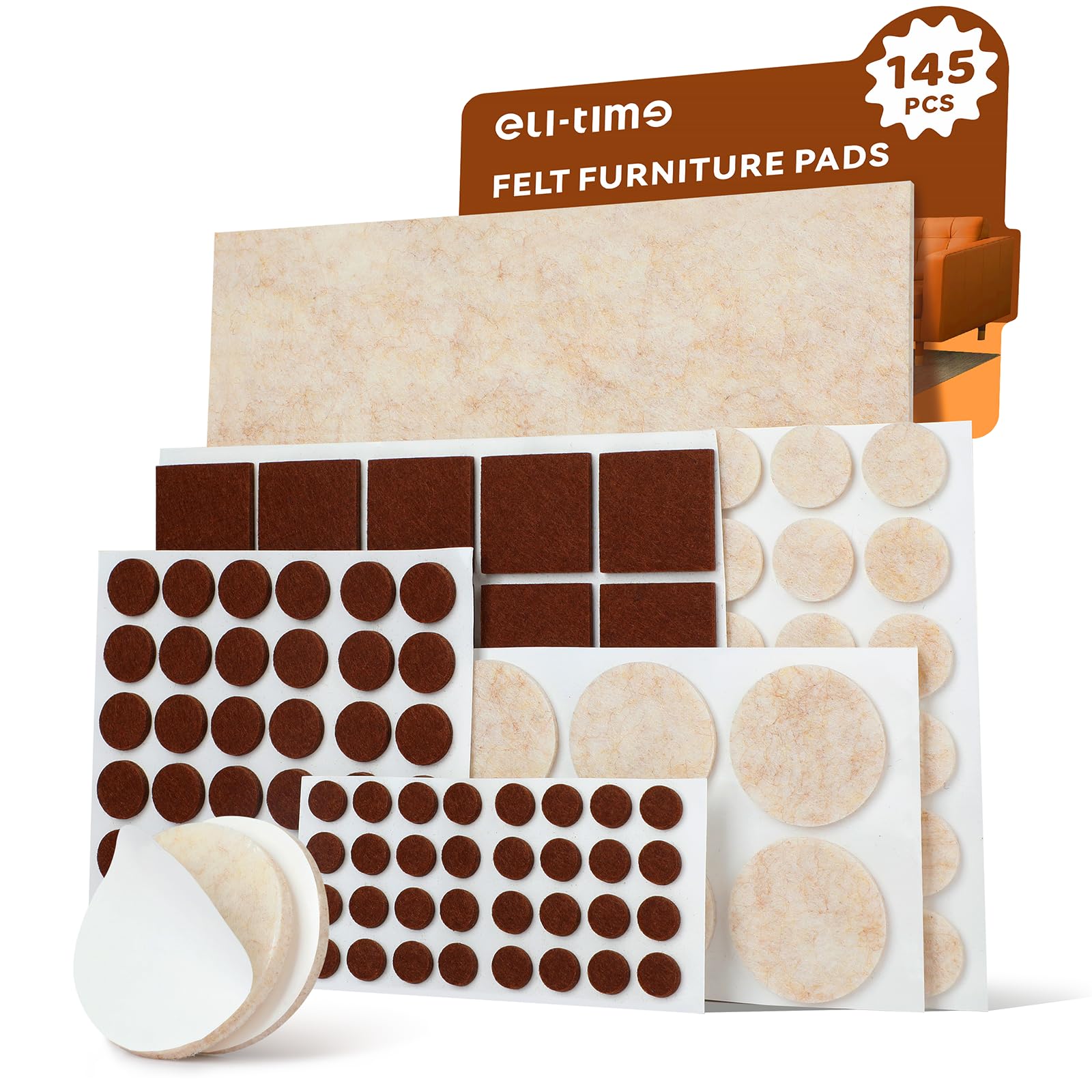 Felt Furniture Pads, 145 Pcs, Round, White, Self-Adhesive, Scratch Resistant, Hardwood Floor Protectors