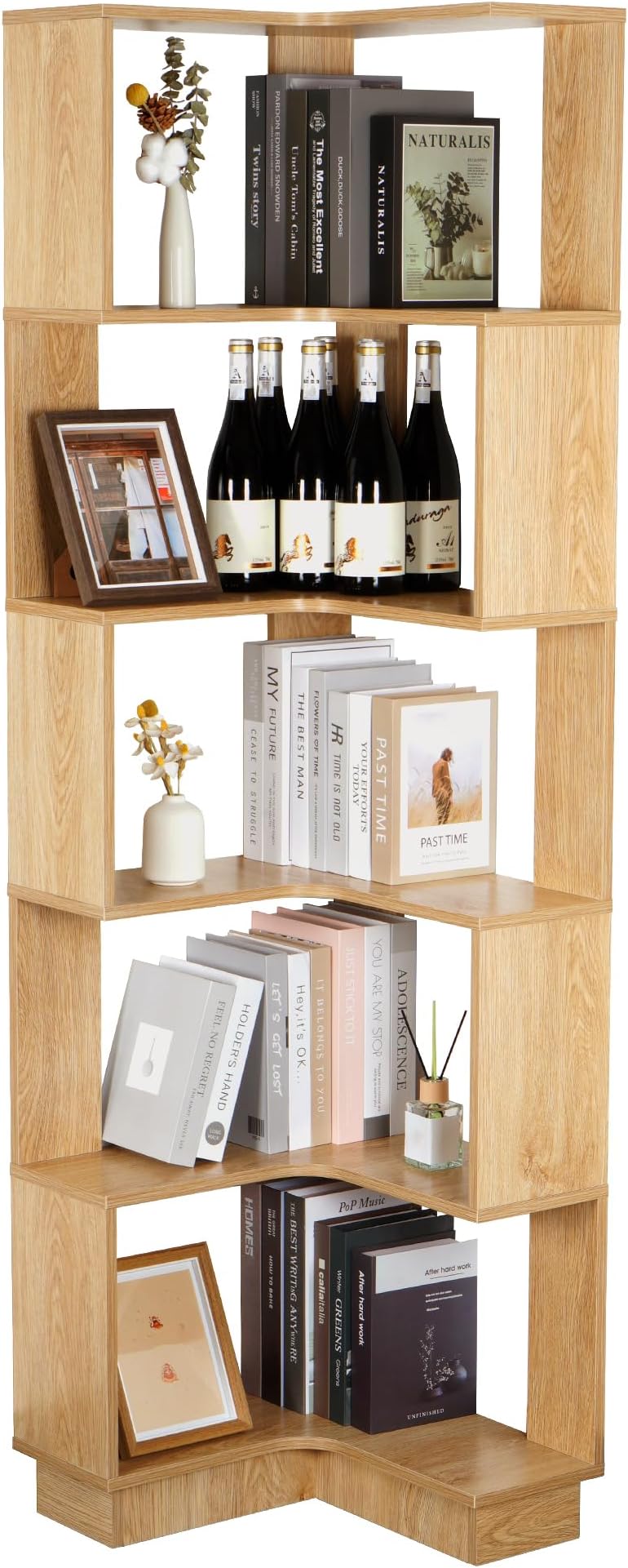 tonchean5-Tier Corner Bookshelf 69" Tall Modern Wooden Corner Bookcase L-Shaped Shelf Storage Display Rack for Bedroom, Living Room, Home Office