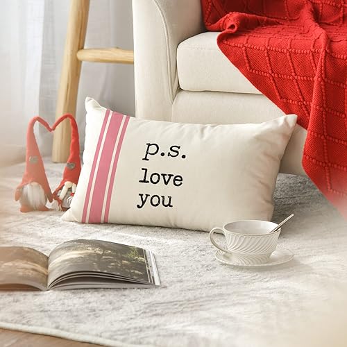 Miniatura 4 de AVOIN colorlife Juego de 4 fundas de almohada para el día de San Valentín diseño de rayas de corazón de San Valentín 12 x 20 pulgadas diseño de